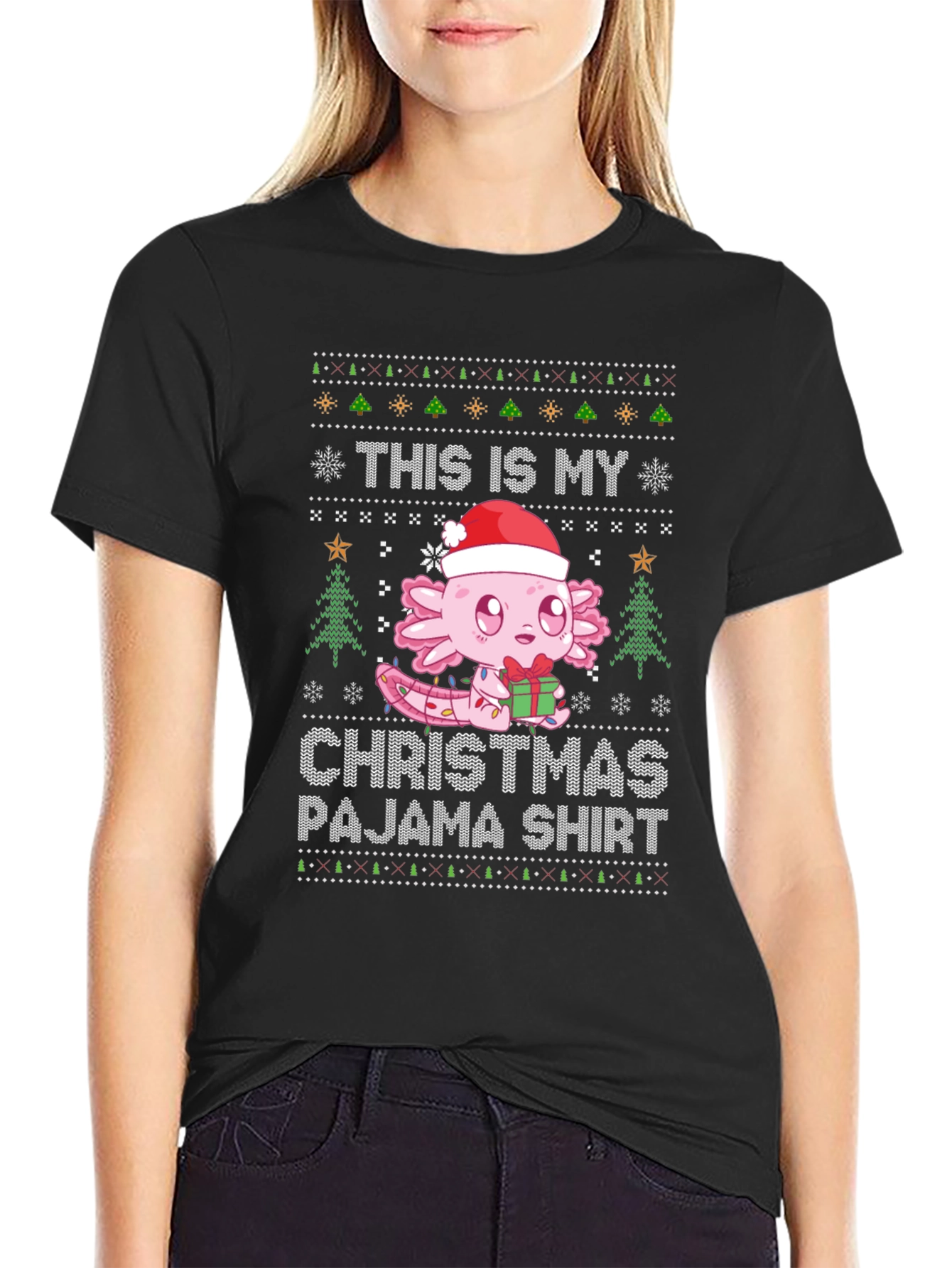 Axolotl Christmas Pajama Shirt - Ugly Sweater Style Tee