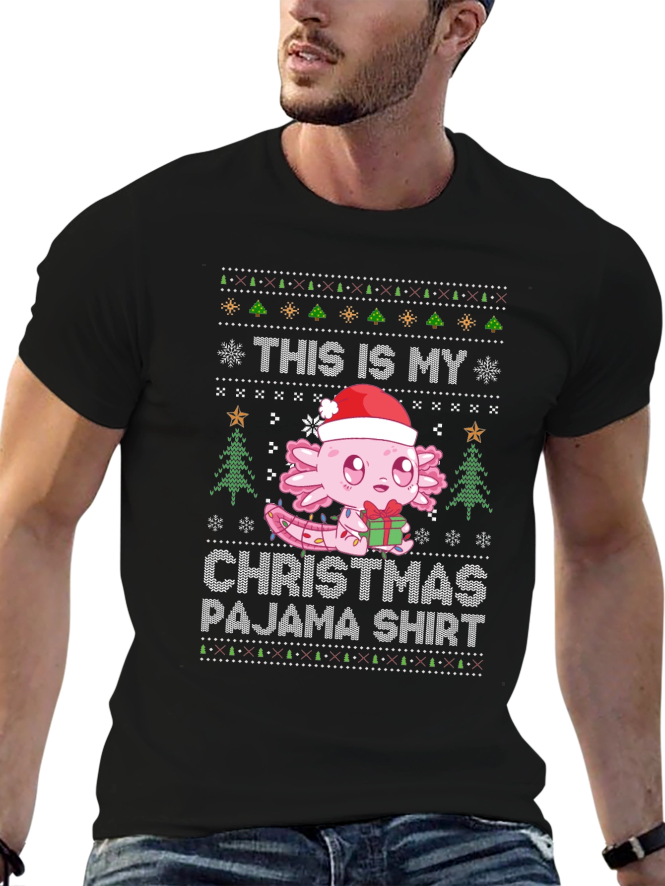 Axolotl Christmas Pajama Shirt - Ugly Sweater Style Tee