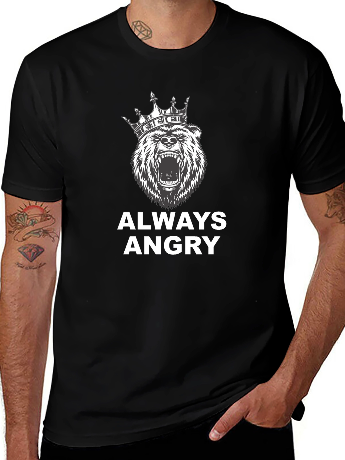 Angry Bear King Black T-Shirt