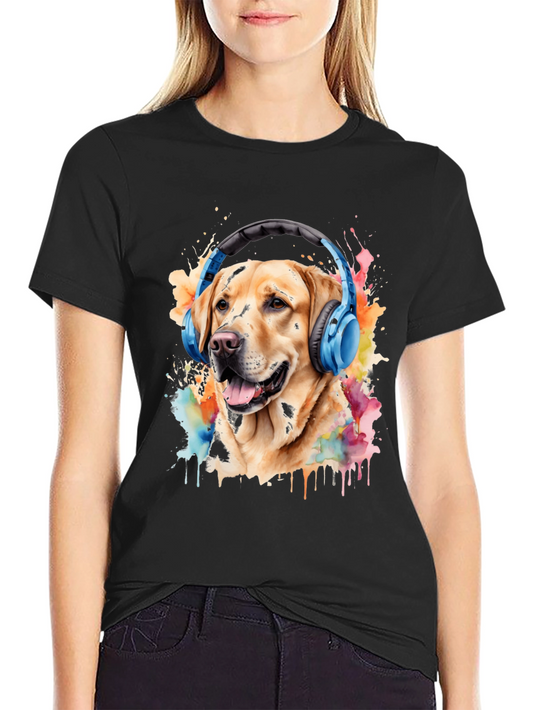 Dog with Headphones Graphic Tee - Mens Black T-Shirt