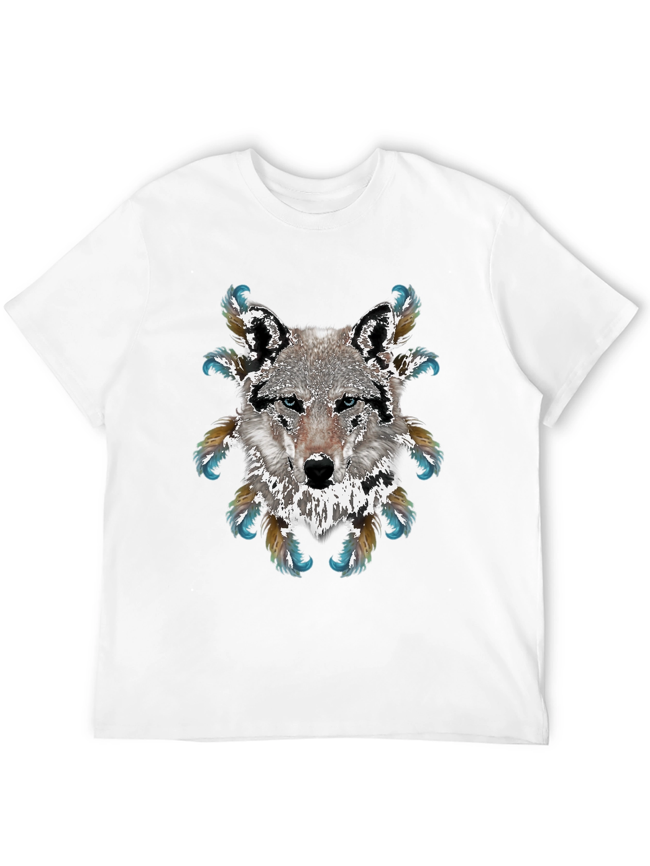 Wolf Graphic T-Shirt - Feathered Design