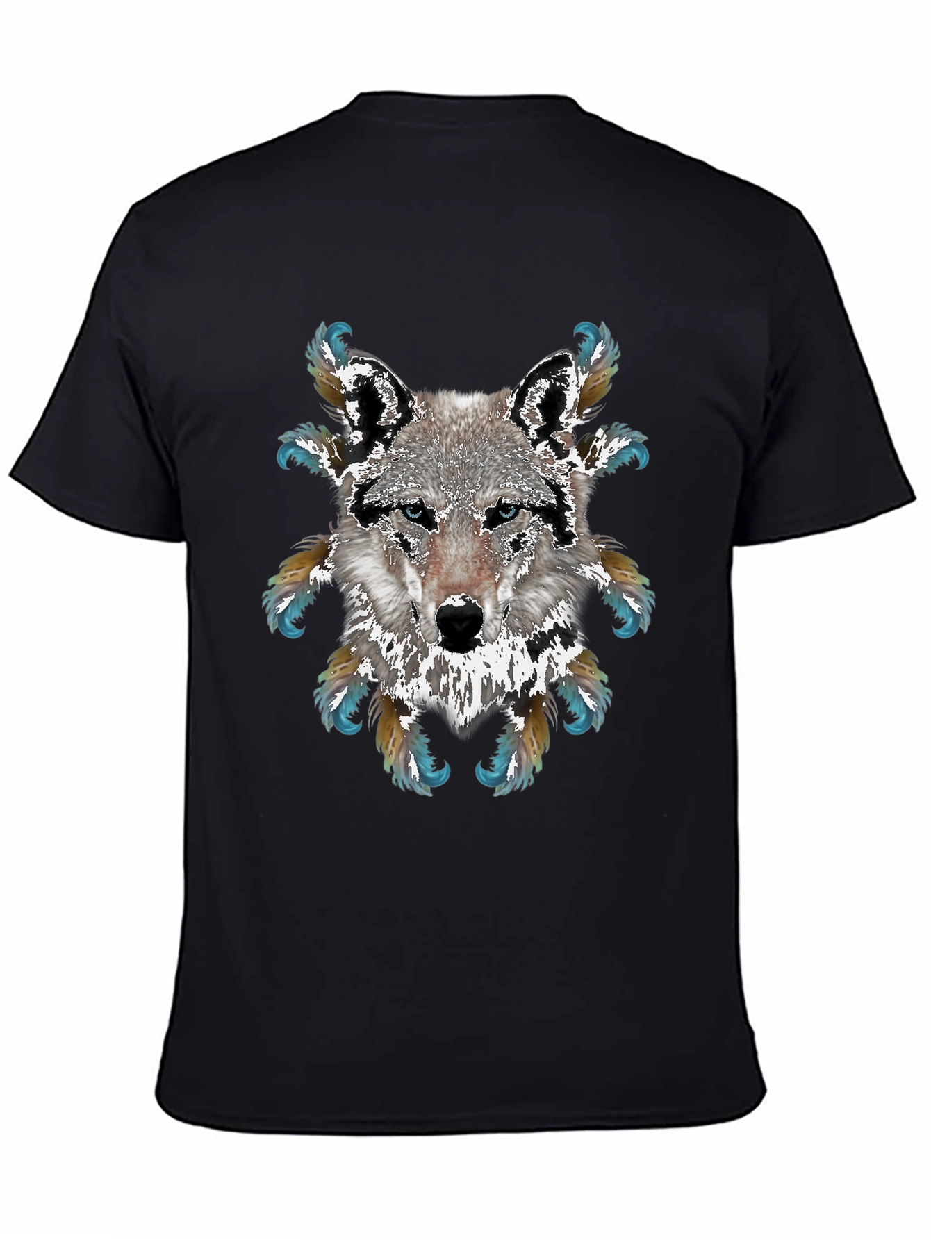 Wolf Graphic T-Shirt - Feathered Design