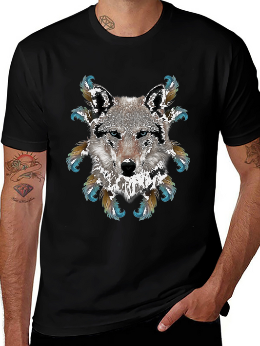Wolf Graphic T-Shirt - Feathered Design