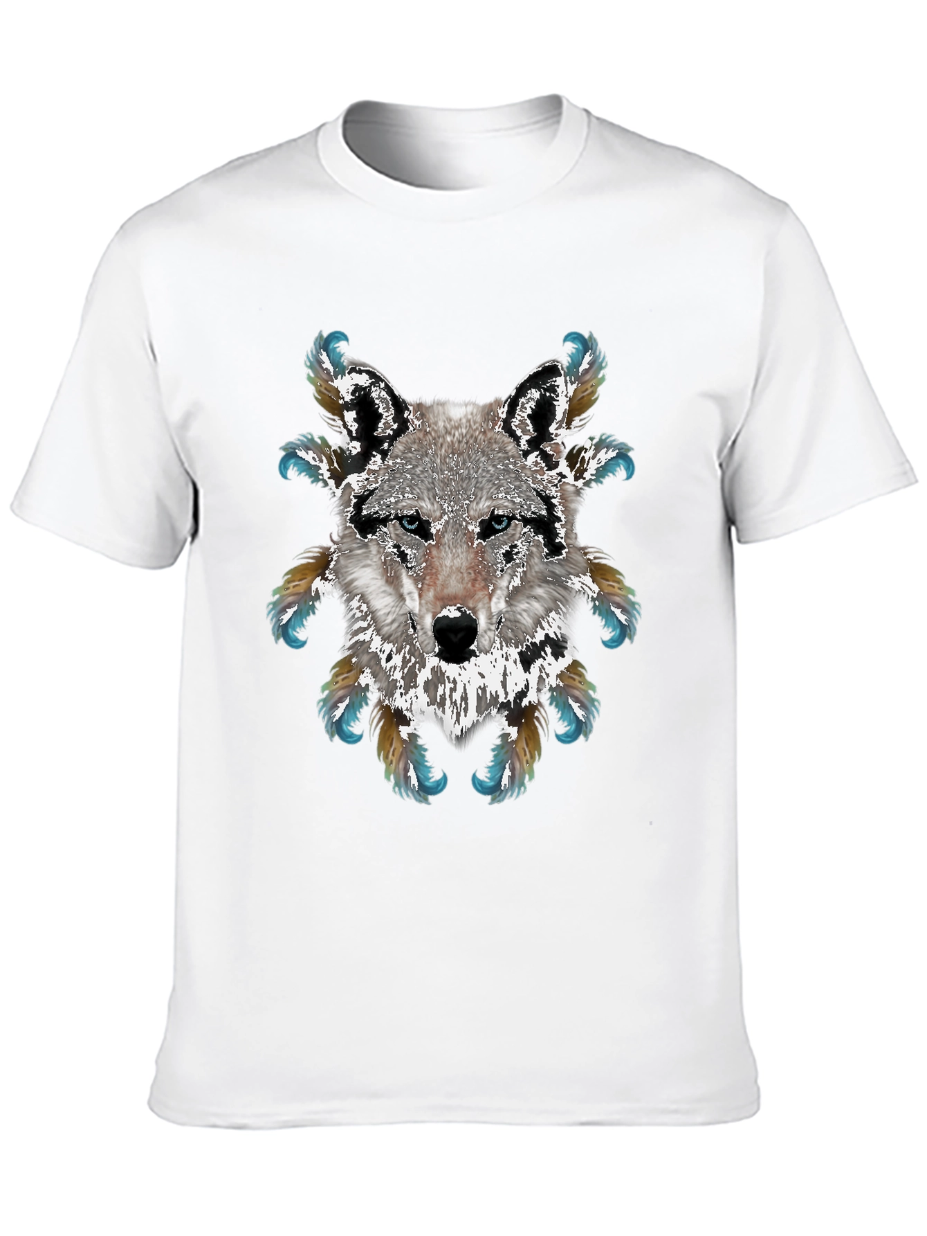 Wolf Graphic T-Shirt - Feathered Design
