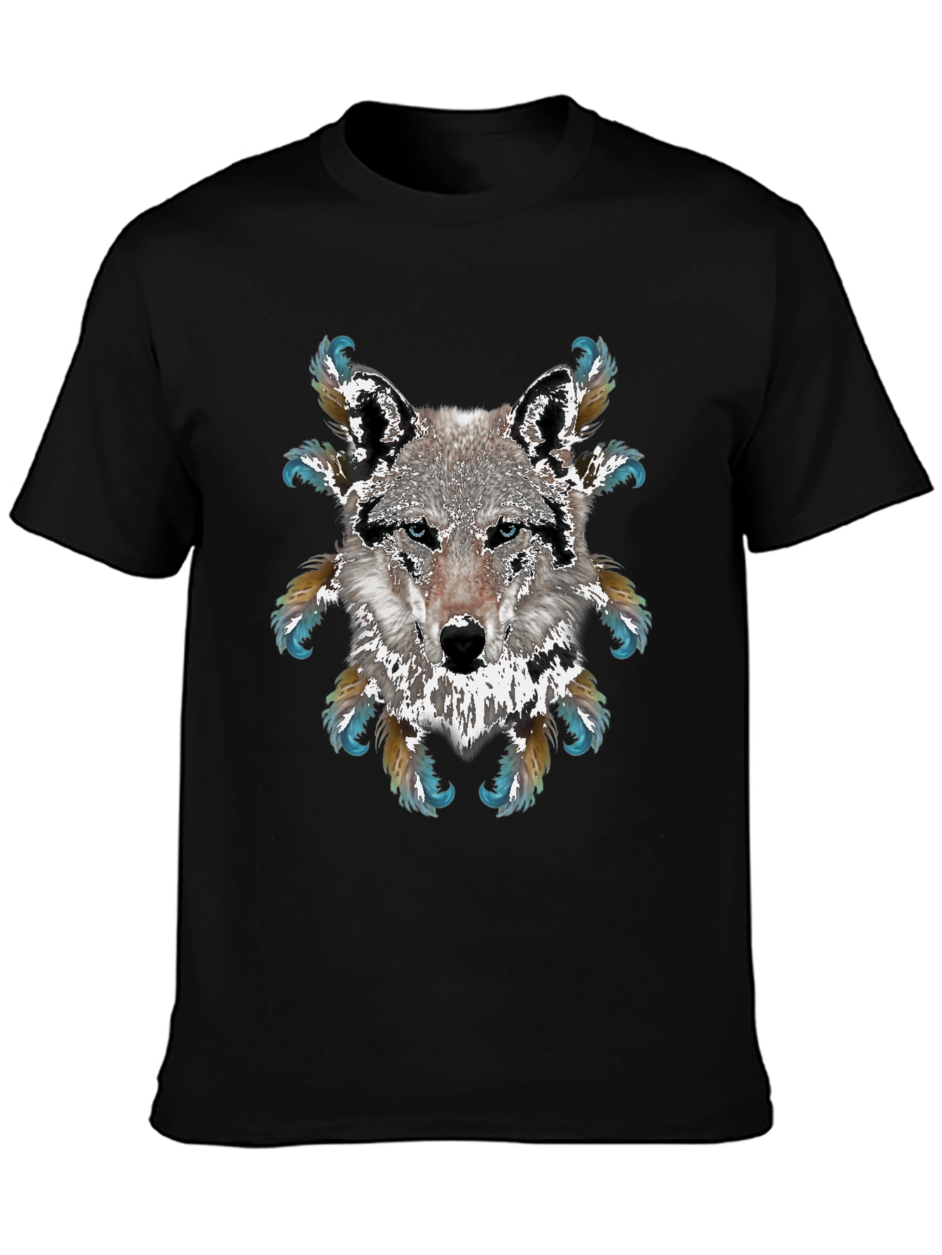 Wolf Graphic T-Shirt - Feathered Design