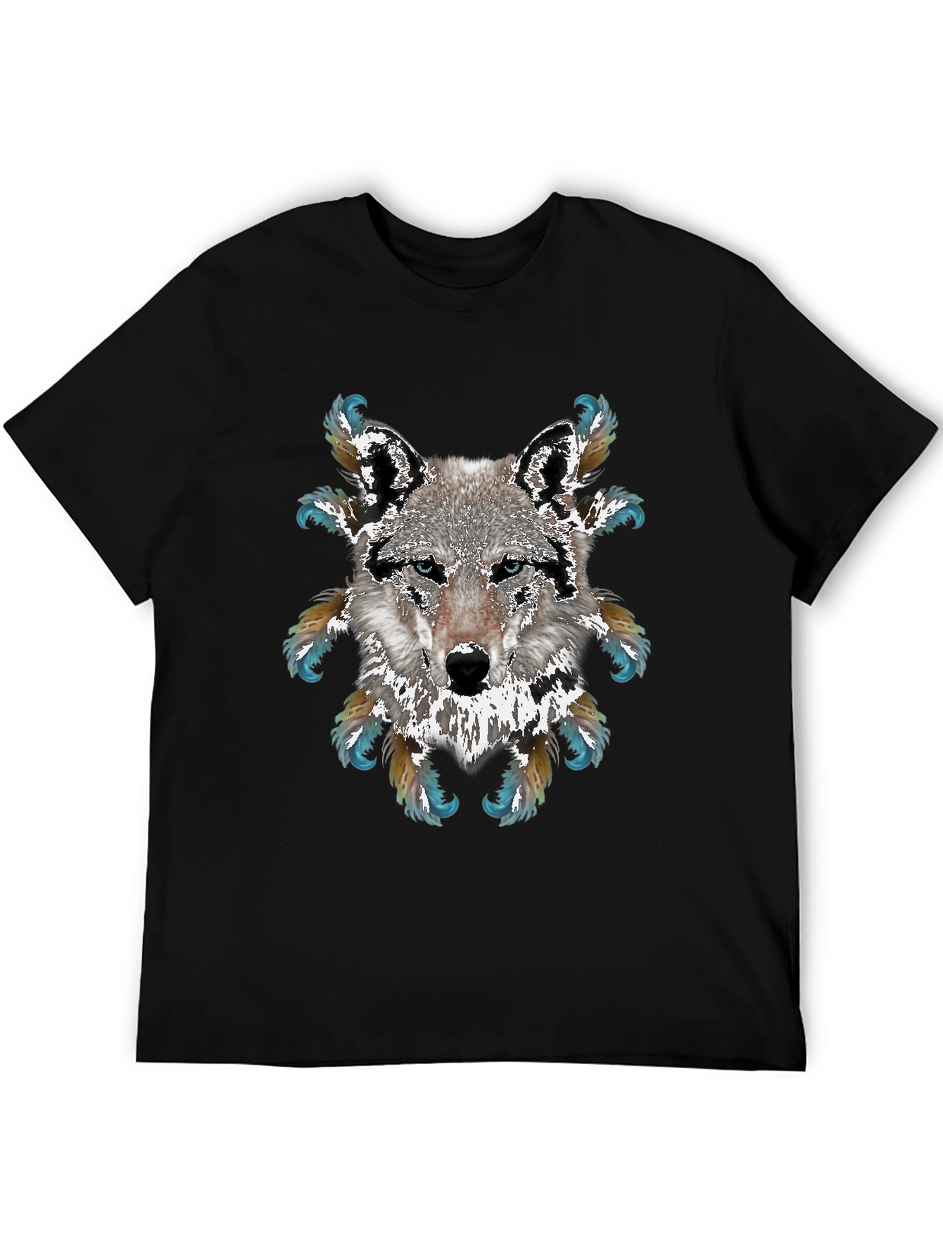 Wolf Graphic T-Shirt - Feathered Design