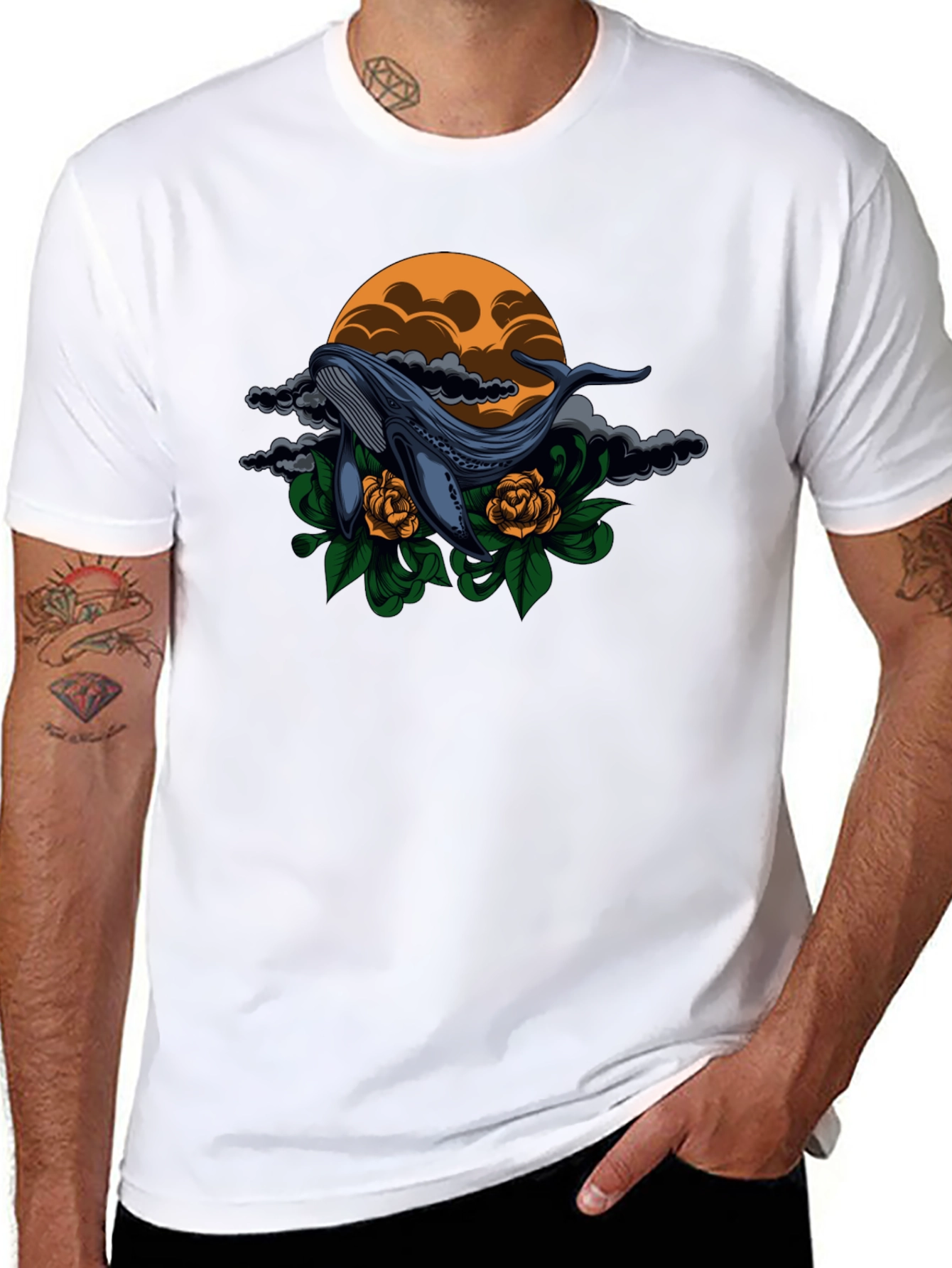 Whale & Roses Graphic Black T-Shirt