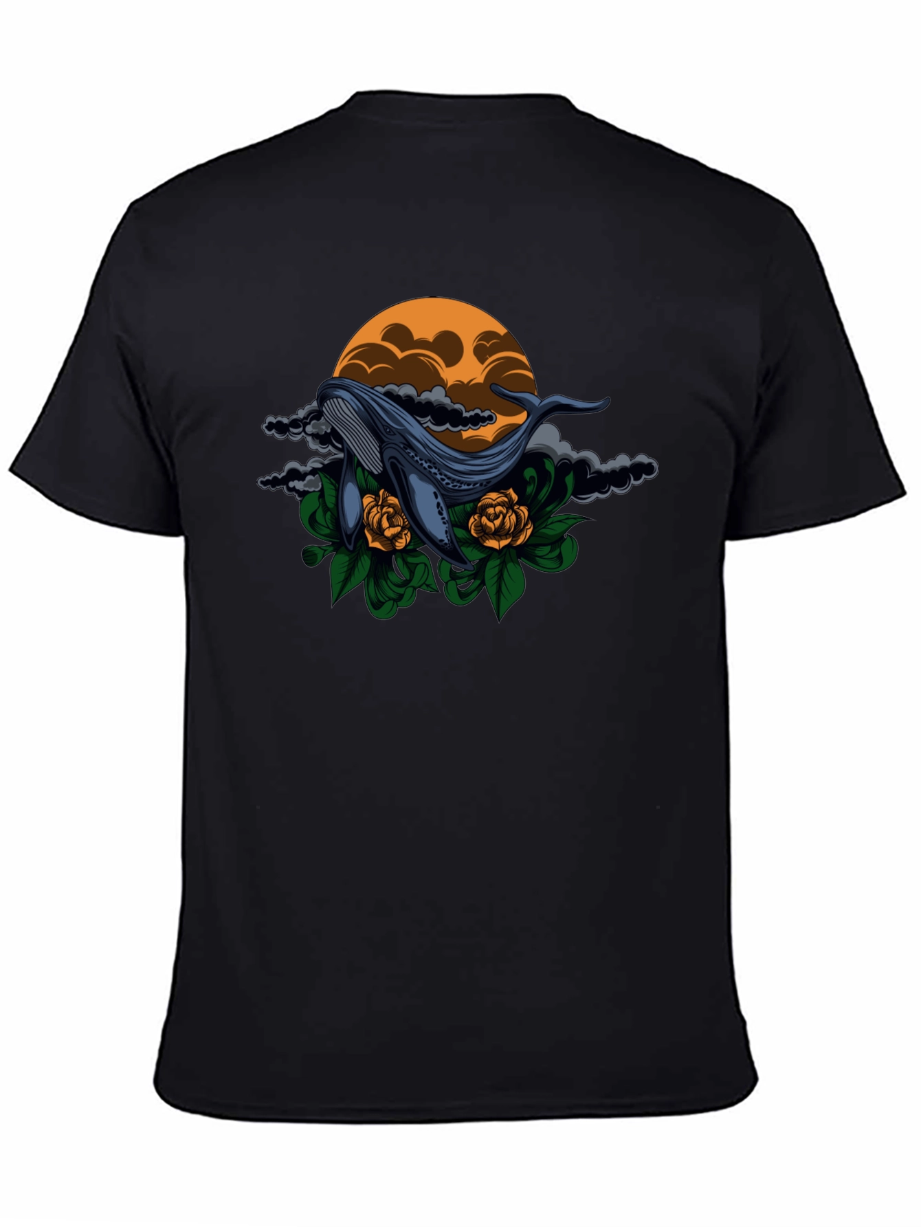 Whale & Roses Graphic Black T-Shirt