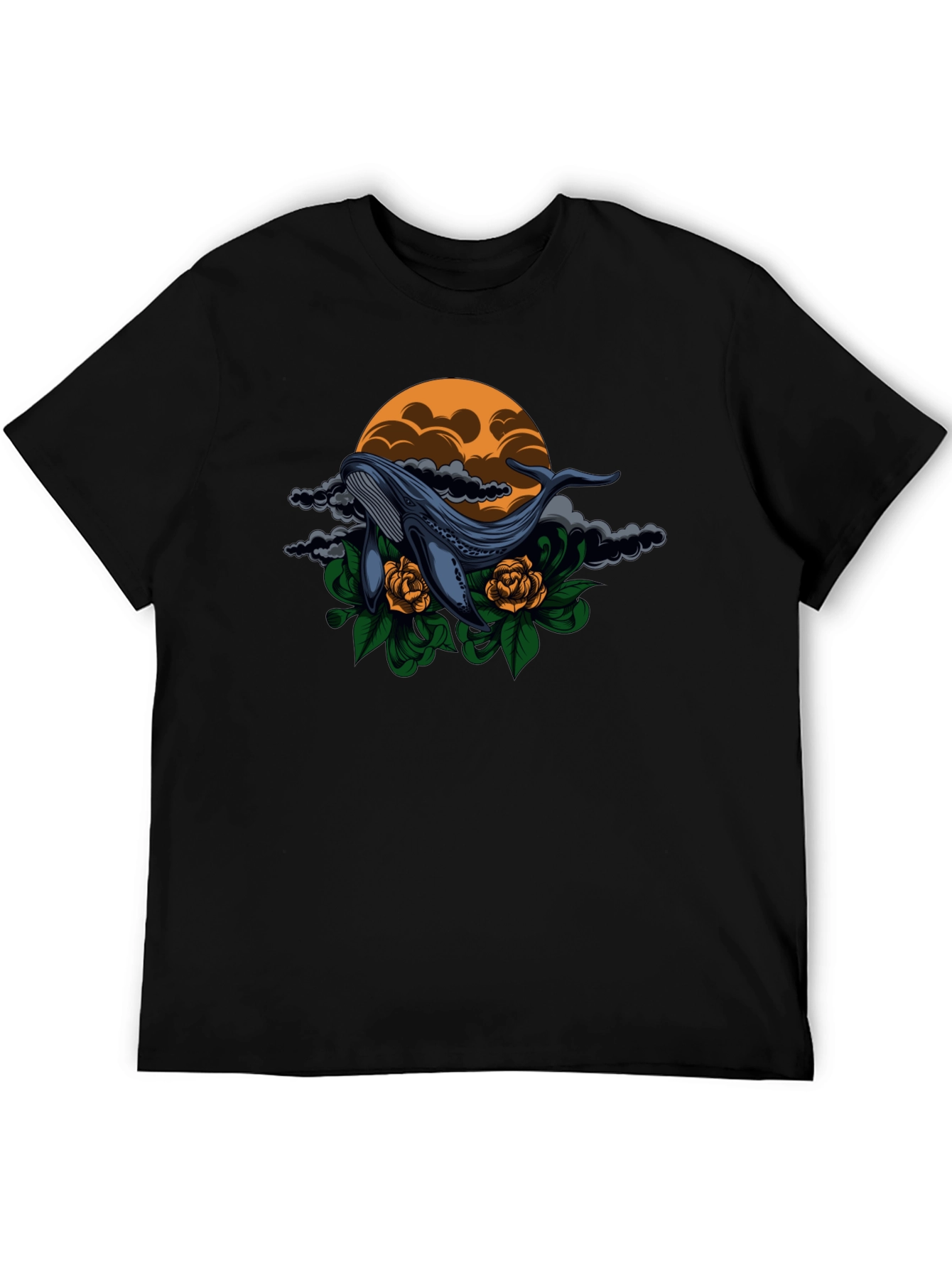Whale & Roses Graphic Black T-Shirt