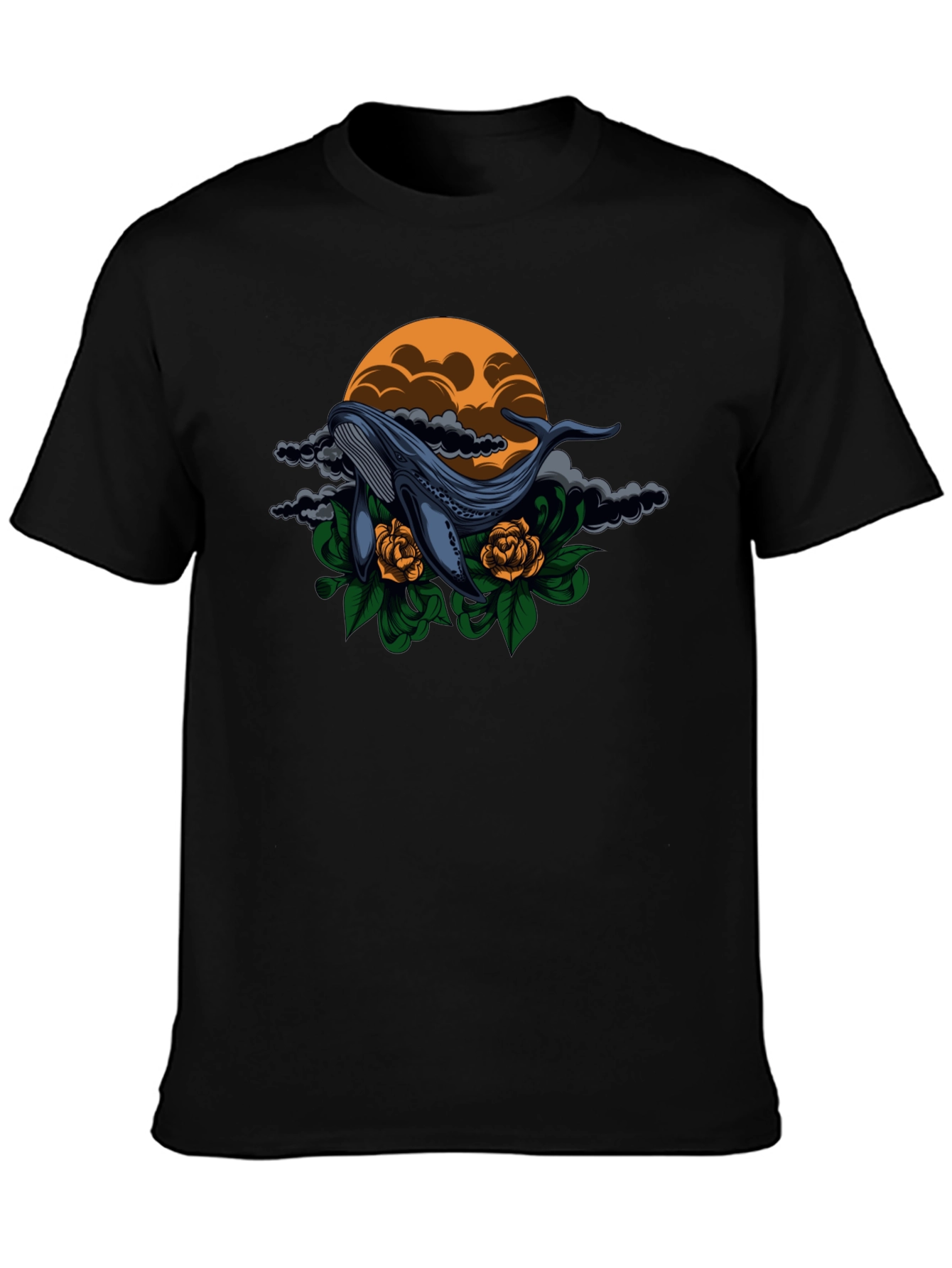 Whale & Roses Graphic Black T-Shirt