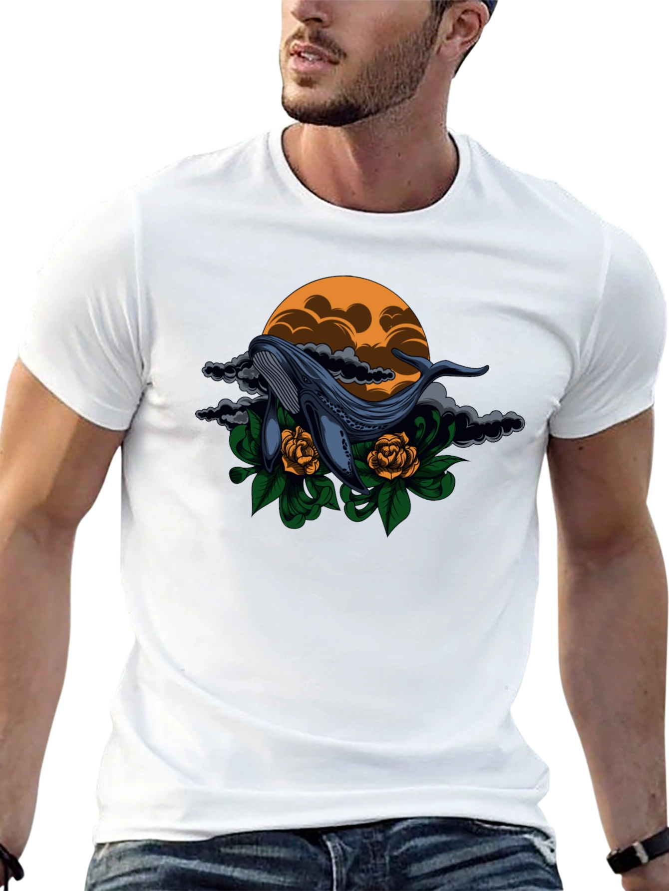 Whale & Roses Graphic Black T-Shirt