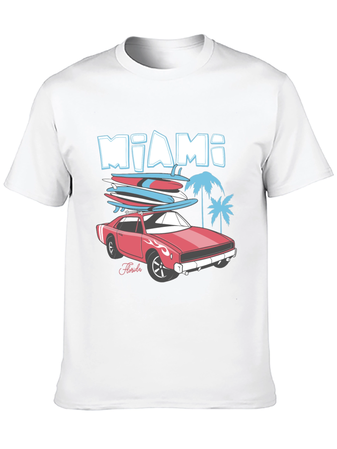 Miami Florida Car & Surfboards Black Graphic Tee