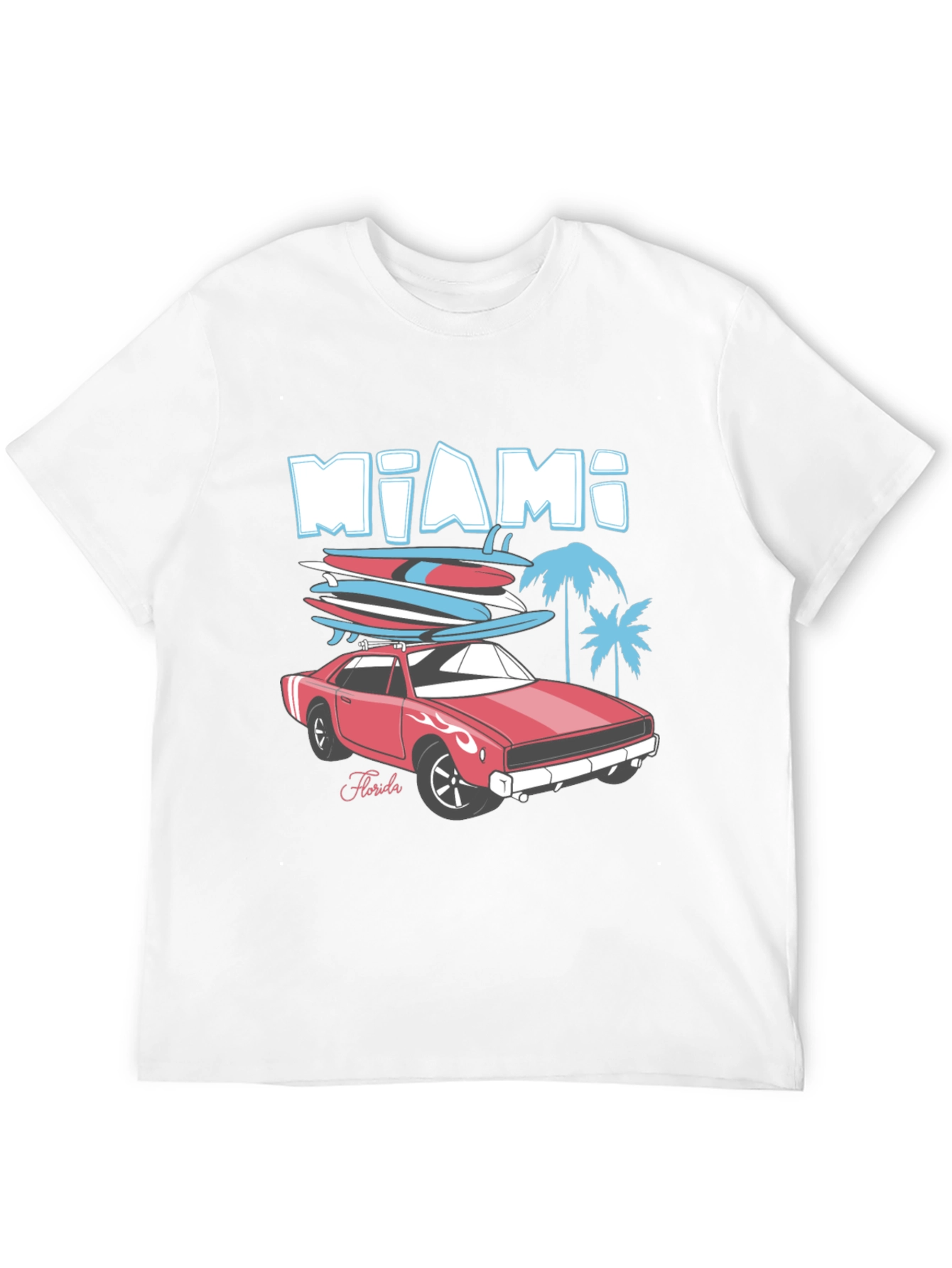 Miami Florida Car & Surfboards Black Graphic Tee