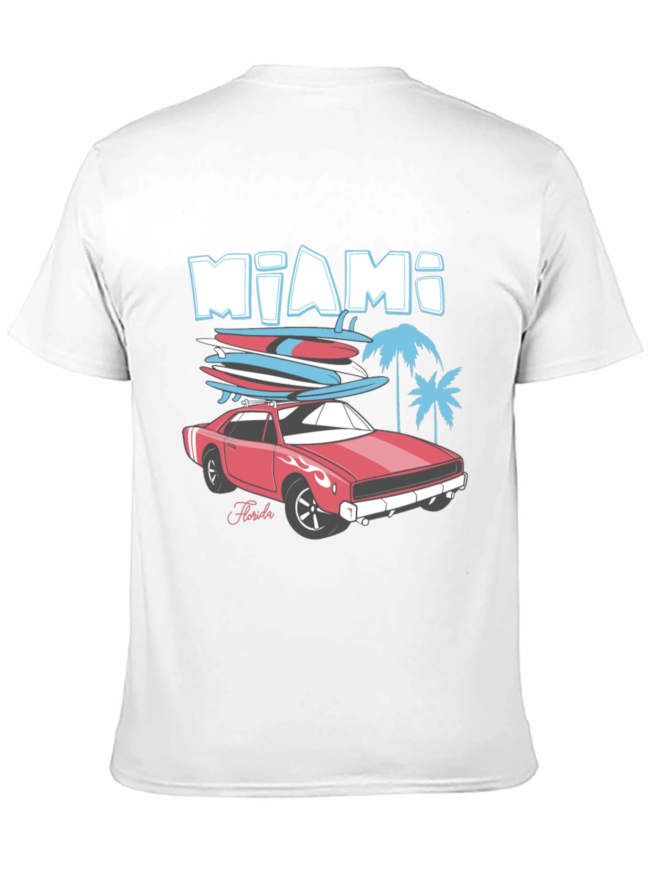 Miami Florida Car & Surfboards Black Graphic Tee