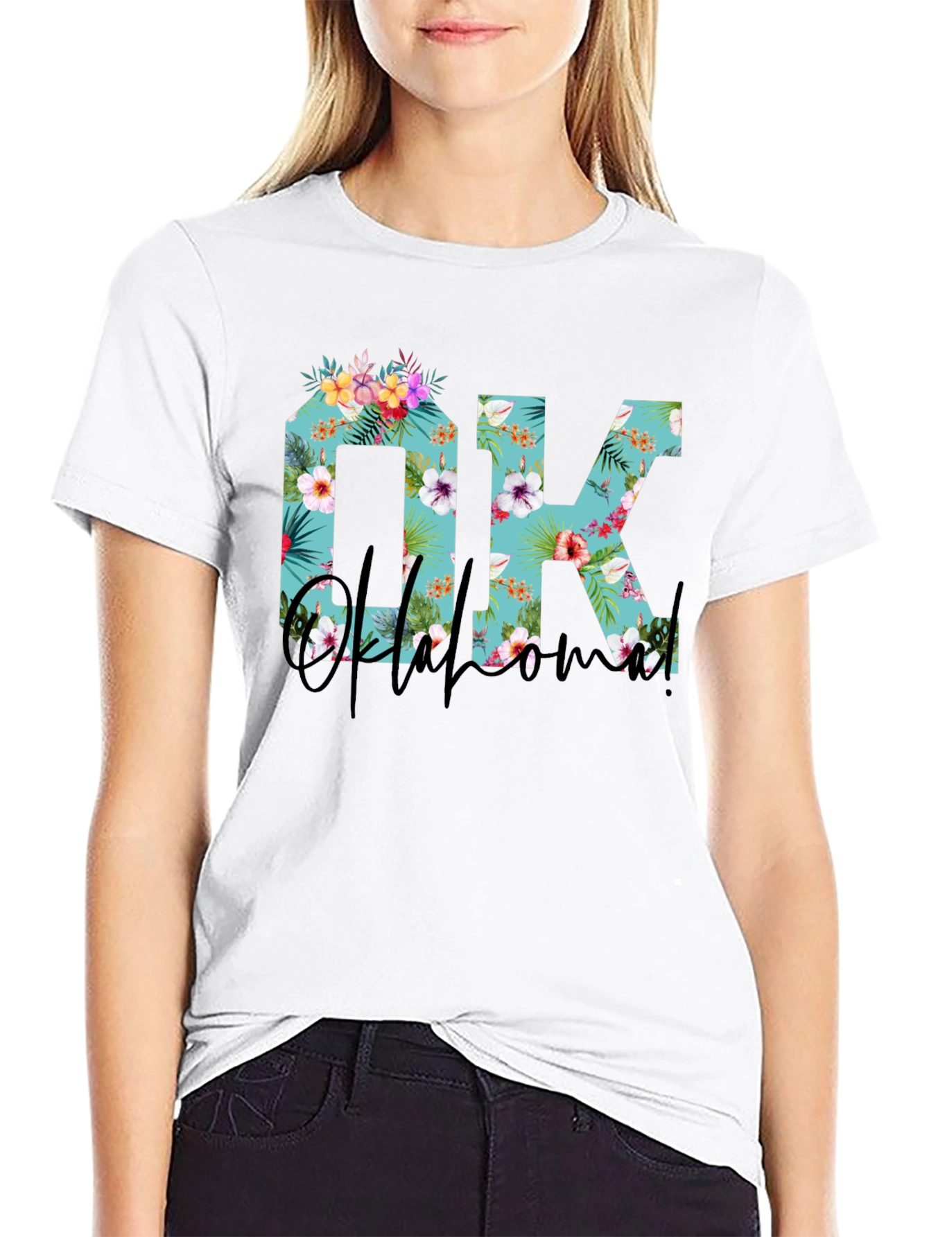 Floral OK Oklahoma T-Shirt - Black