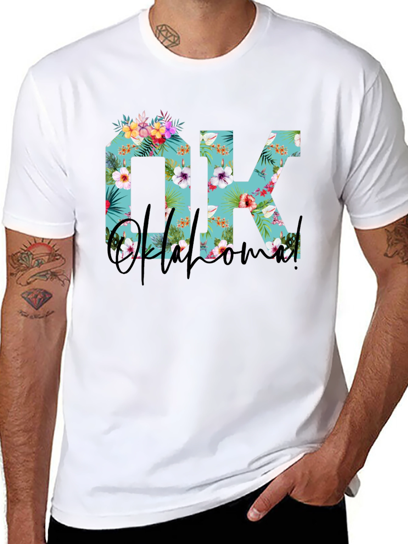 Floral OK Oklahoma T-Shirt - Black