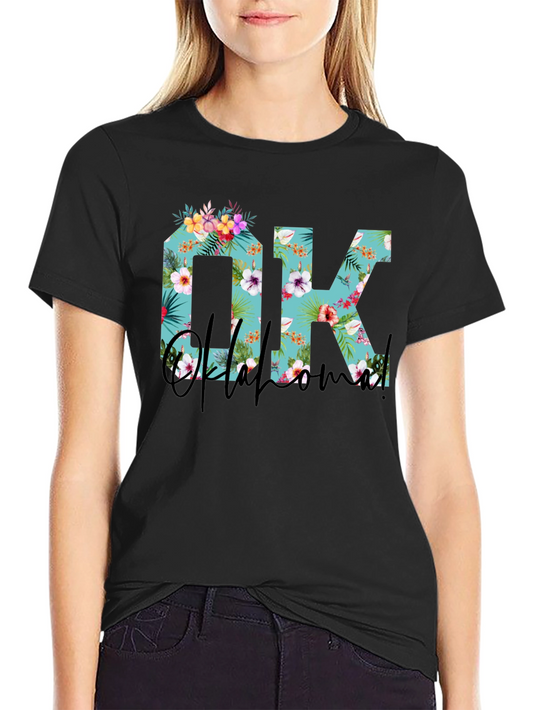 Floral OK Oklahoma T-Shirt - Black