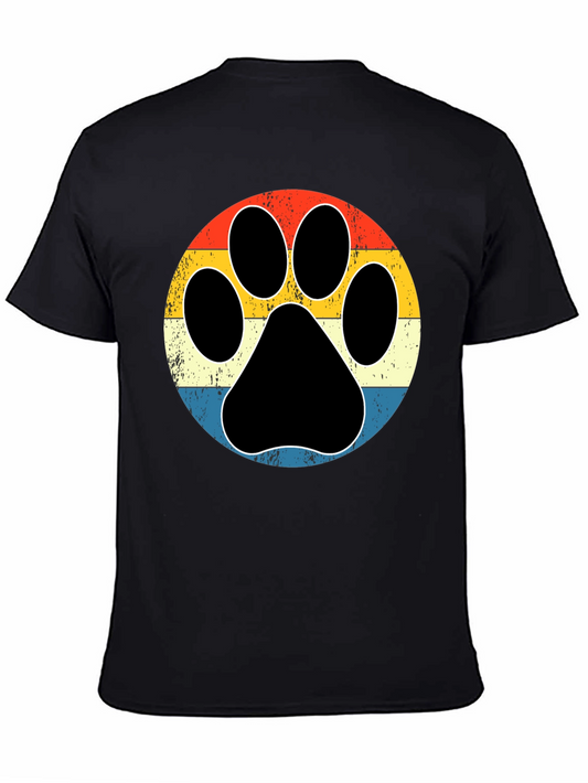 Retro Dog Paw Print Graphic Tee - Black