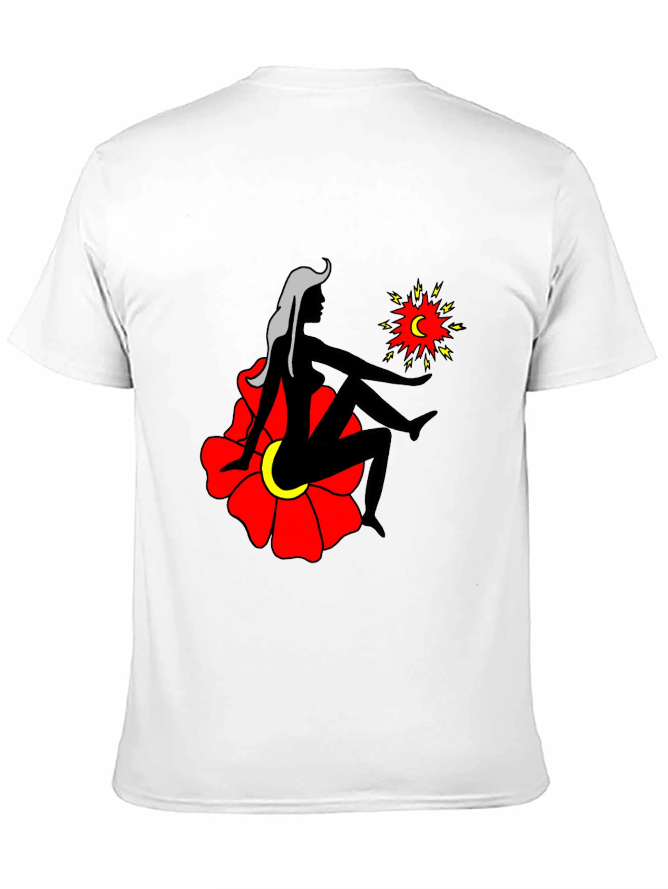 Artistic Graphic Tee - Woman Moon and Flower Design