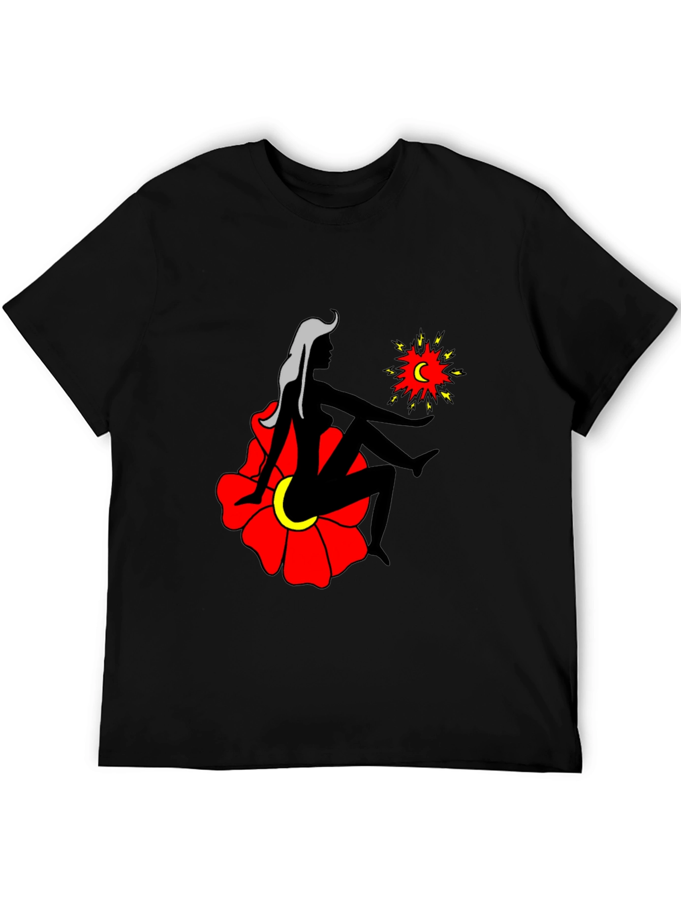 Artistic Graphic Tee - Woman Moon and Flower Design
