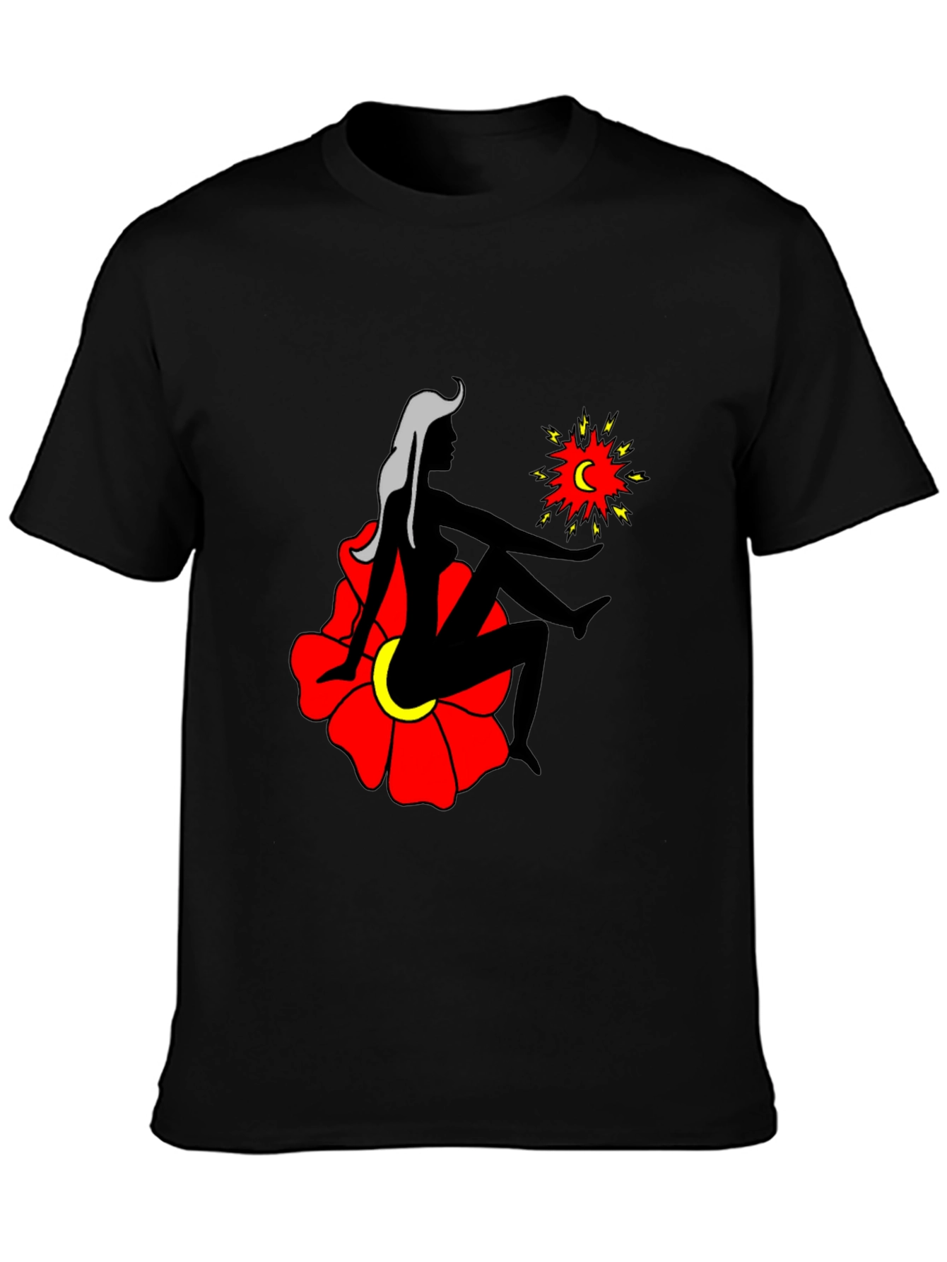 Artistic Graphic Tee - Woman Moon and Flower Design