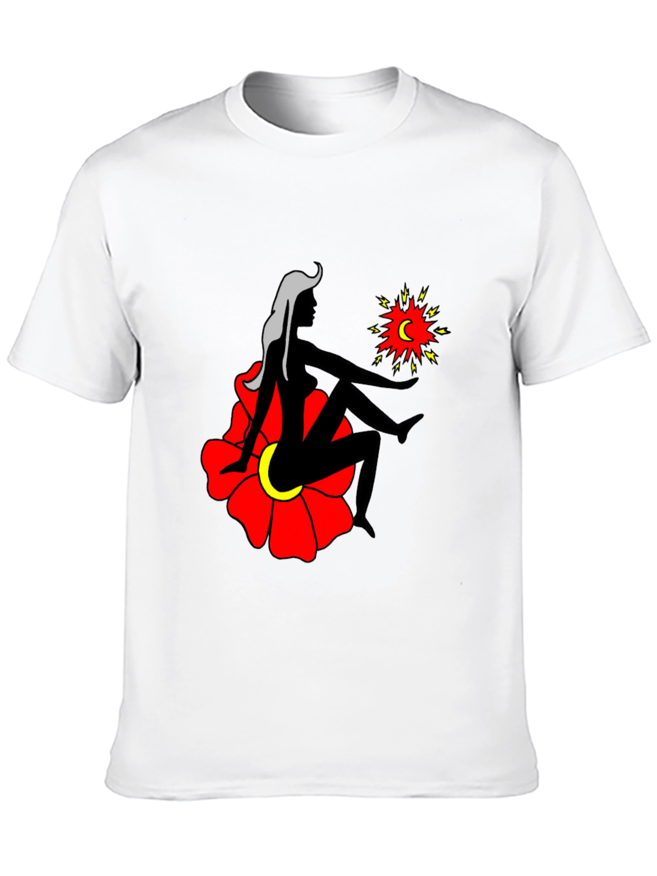 Artistic Graphic Tee - Woman Moon and Flower Design