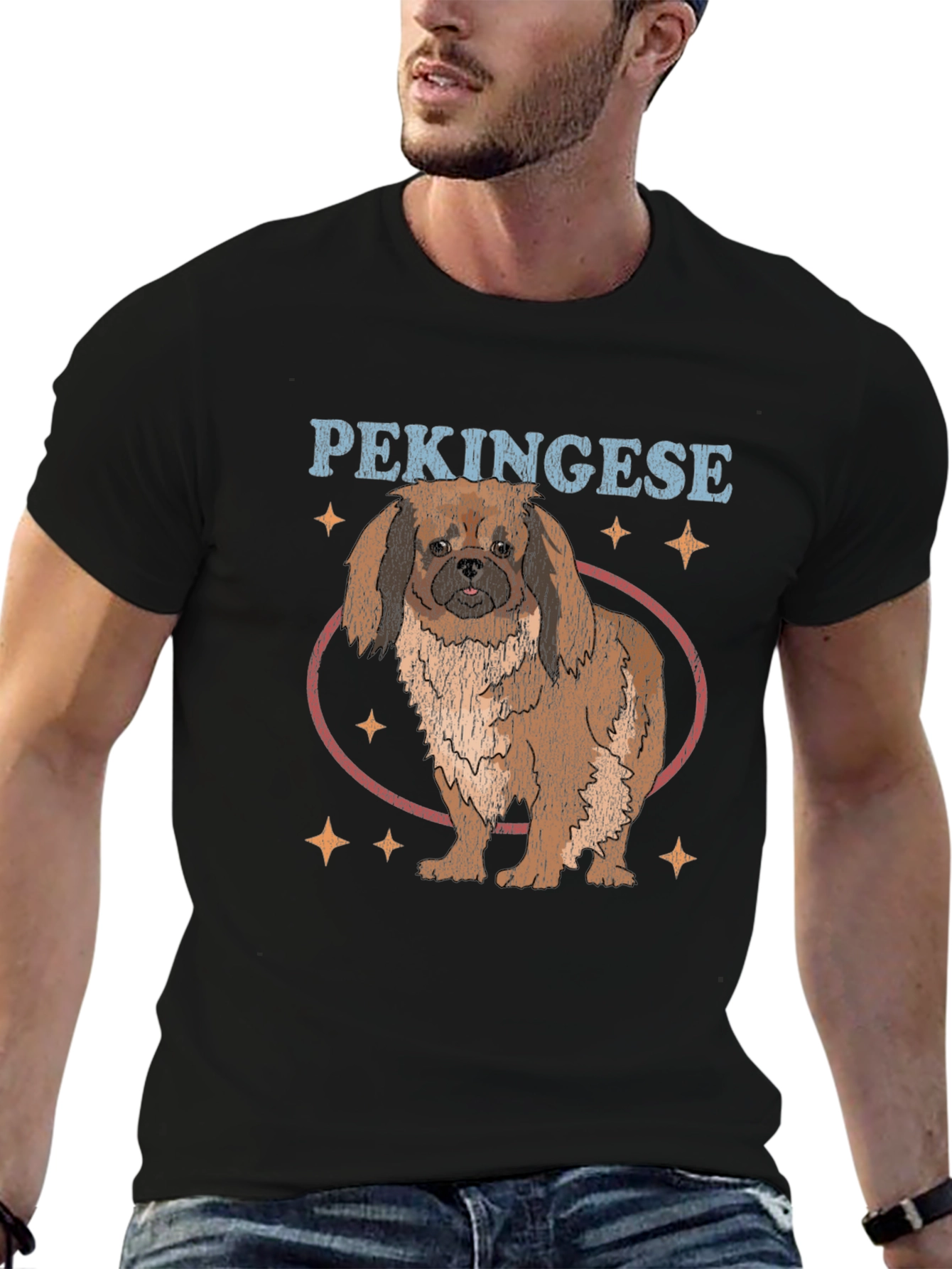 Pekingese Dog Graphic Print Black T-Shirt
