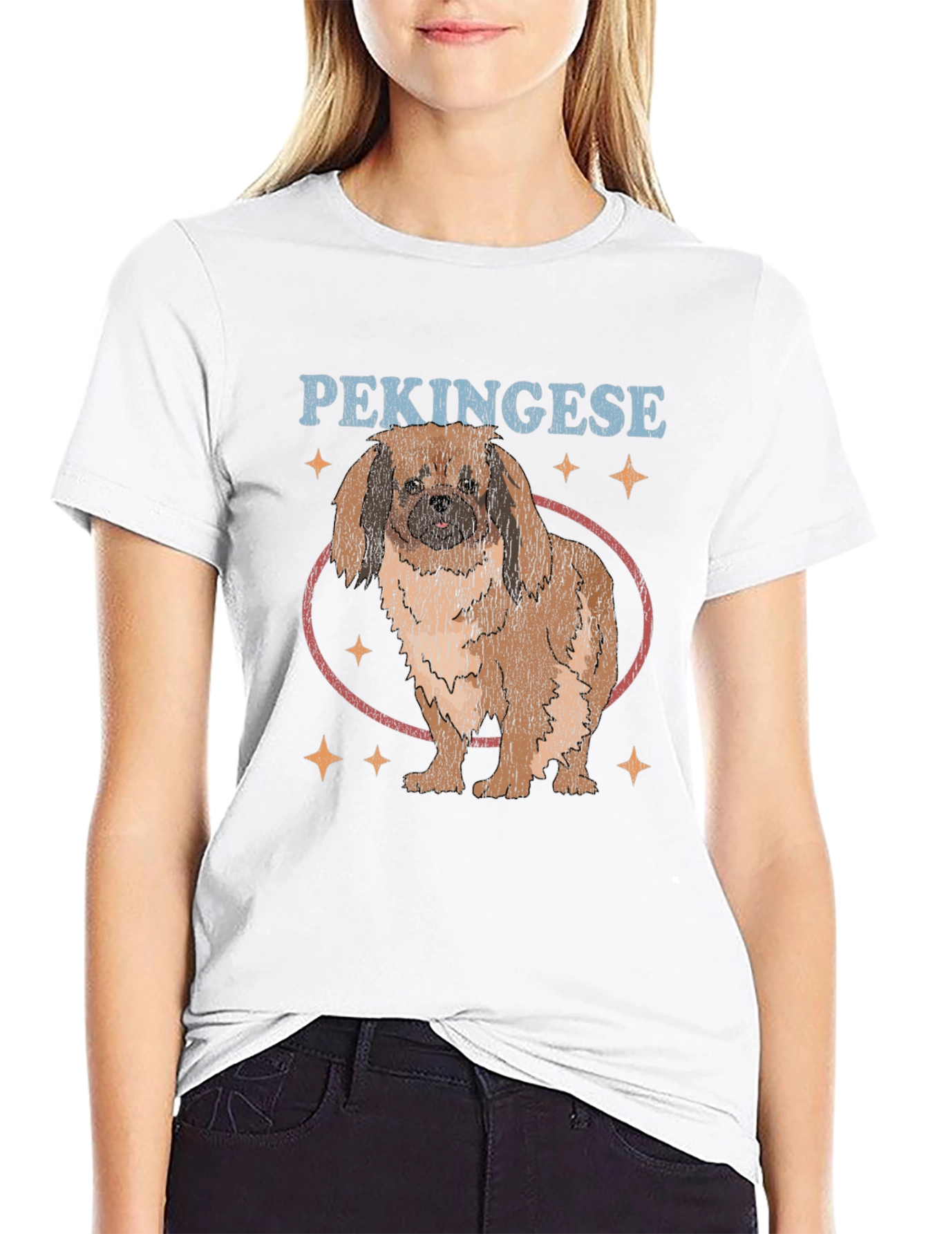 Pekingese Dog Graphic Print Black T-Shirt