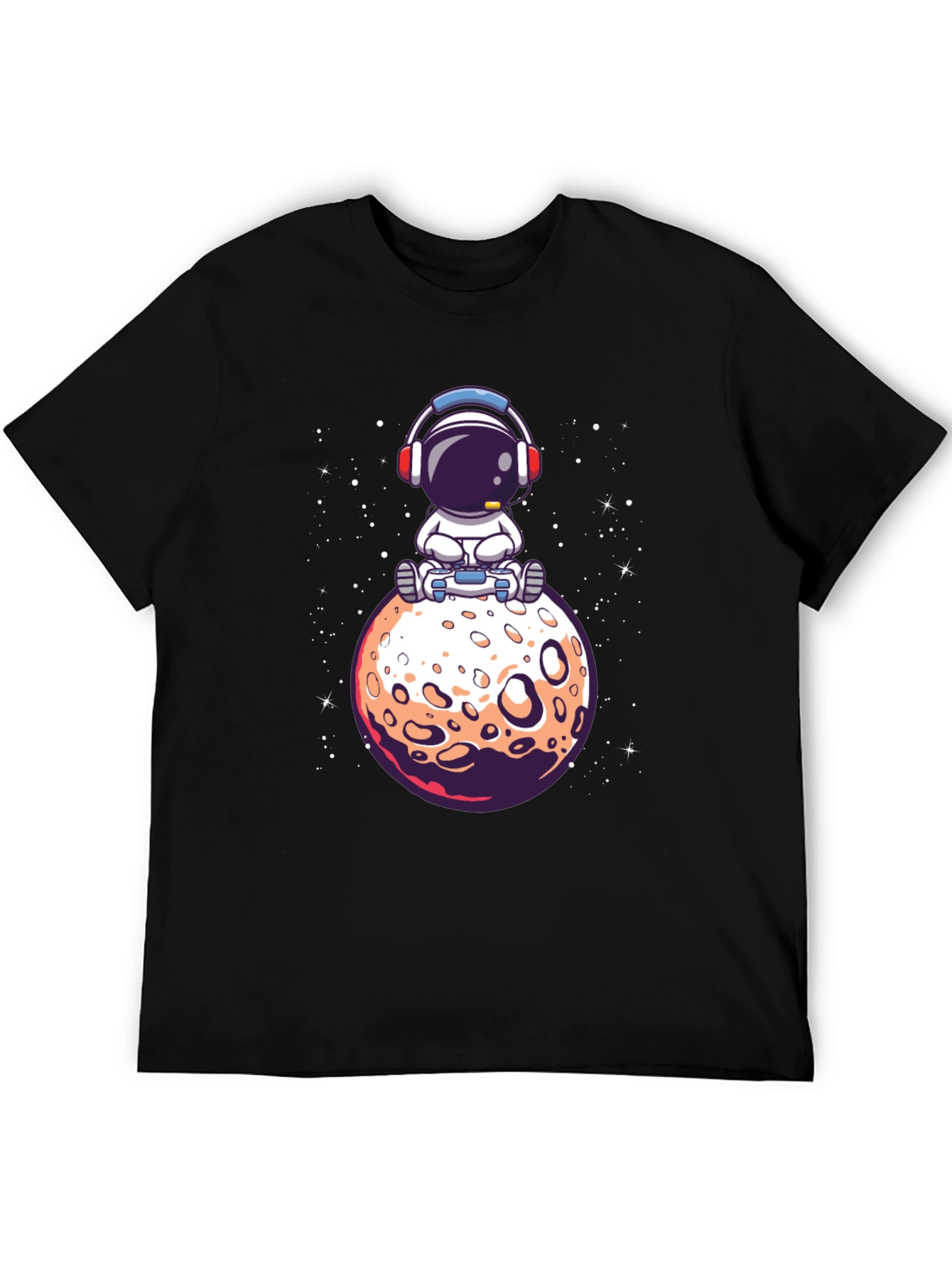 Astronaut on Moon Graphic Tee - Black Cotton T-Shirt