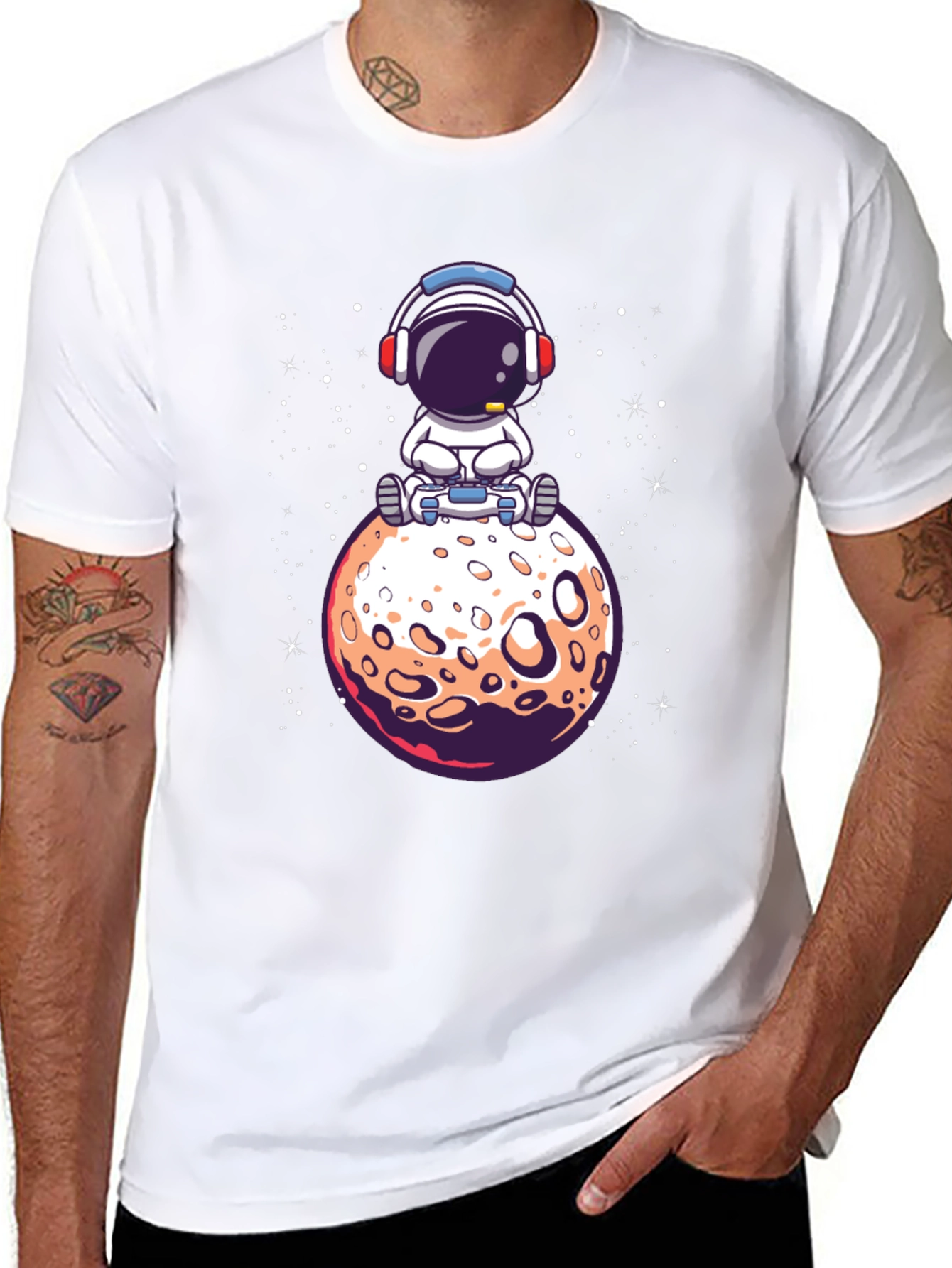 Astronaut on Moon Graphic Tee - Black Cotton T-Shirt