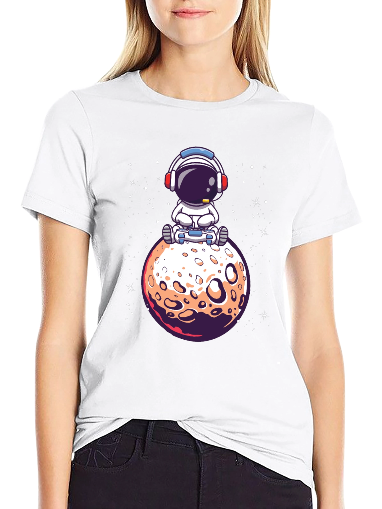 Astronaut on Moon Graphic Tee - Black Cotton T-Shirt