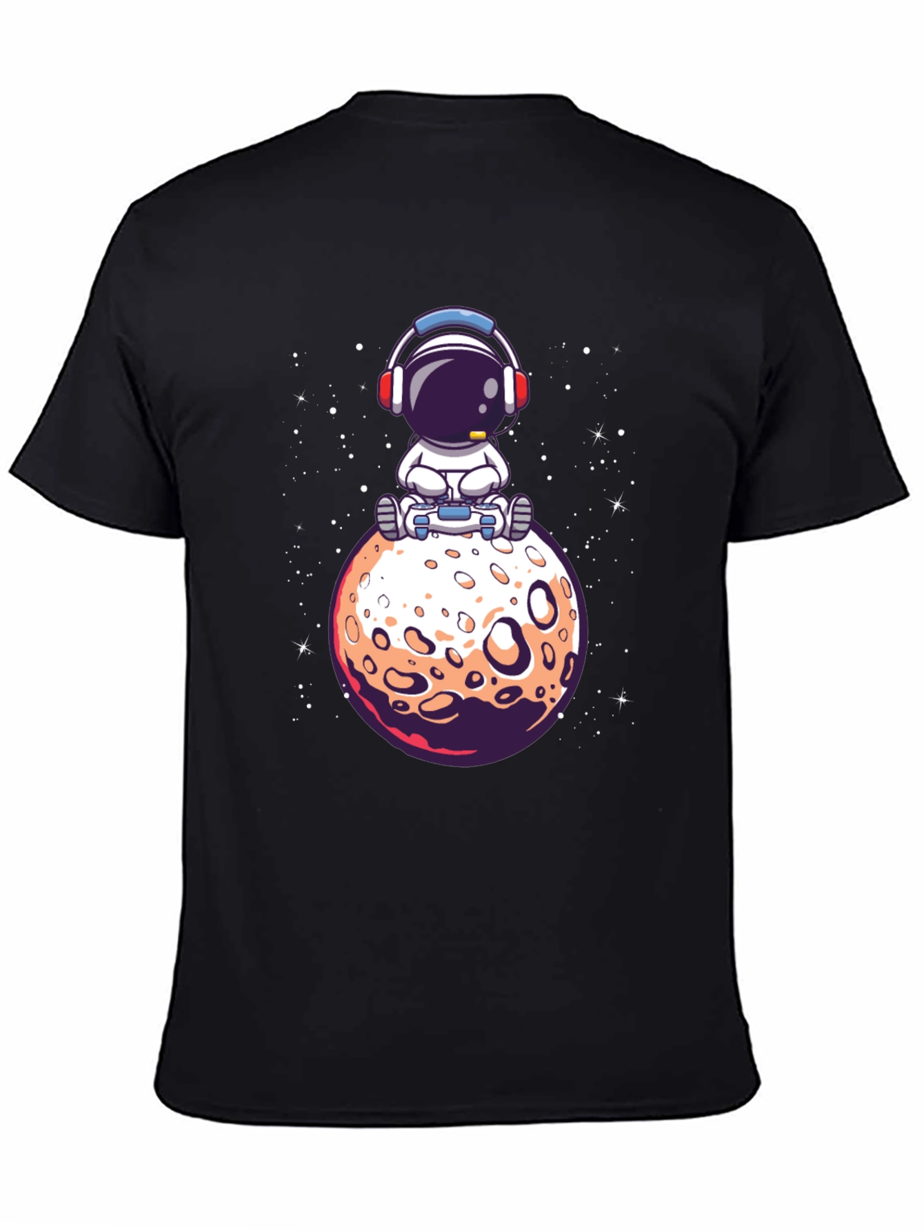 Astronaut on Moon Graphic Tee - Black Cotton T-Shirt