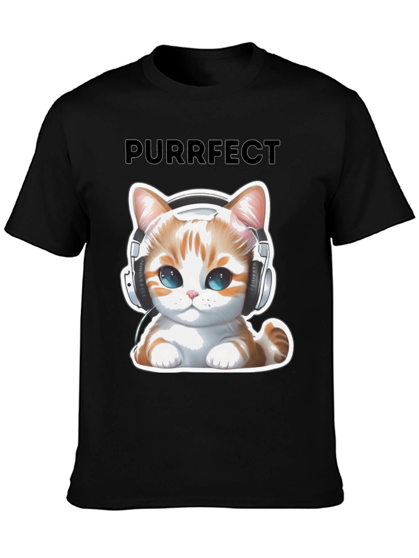 Purrfect Tunes Black Graphic T-Shirt
