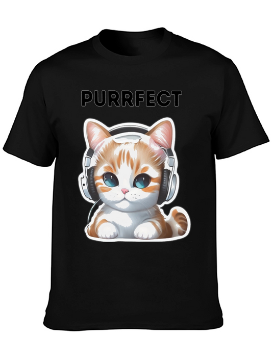 Purrfect Tunes Black Graphic T-Shirt
