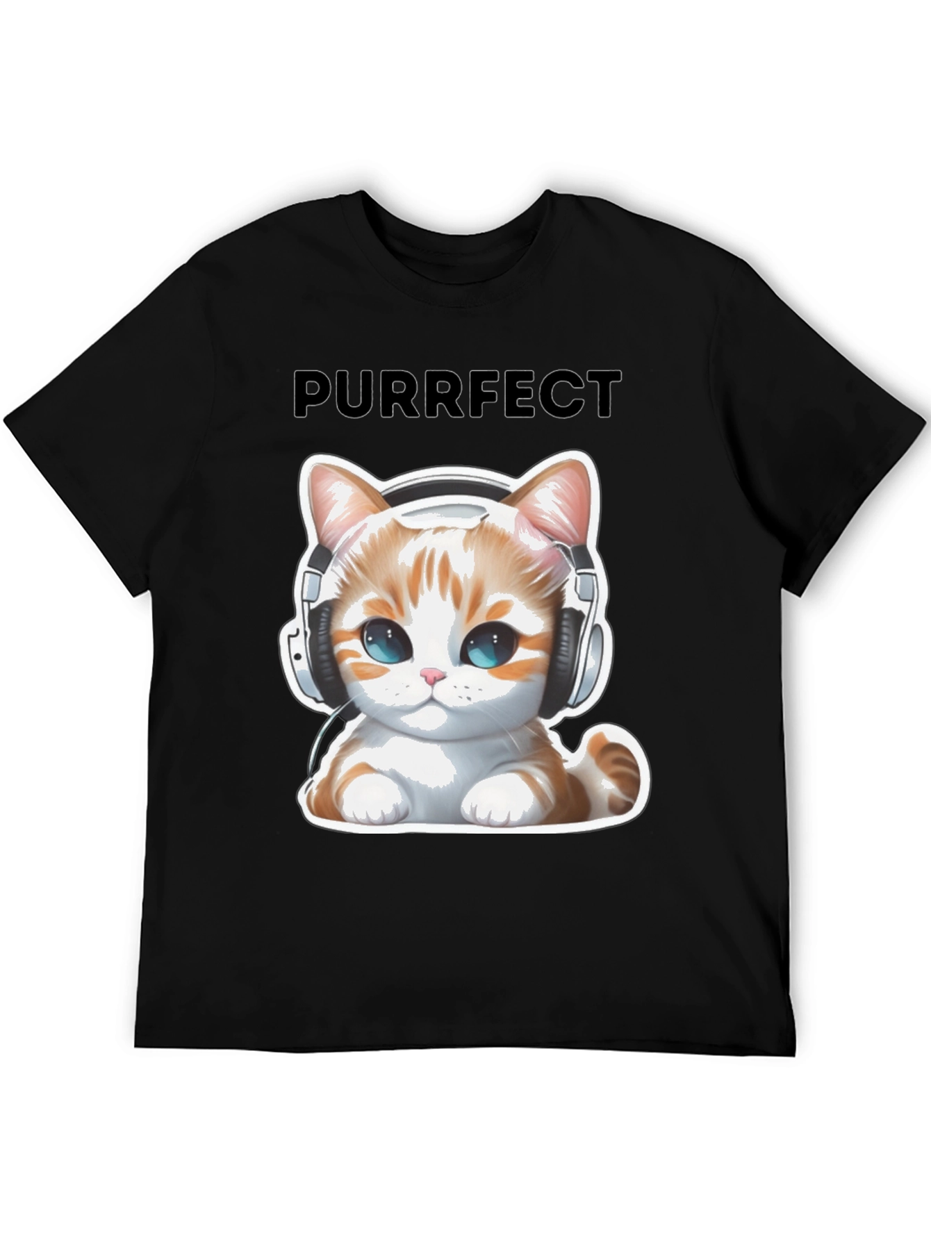 Purrfect Tunes Black Graphic T-Shirt