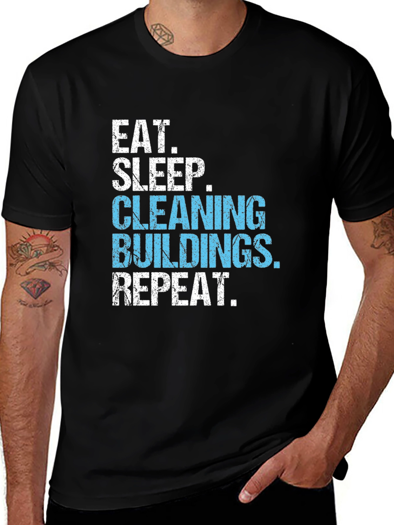 Eat Sleep Cleaning Buildings Repeat Black T-Shirt