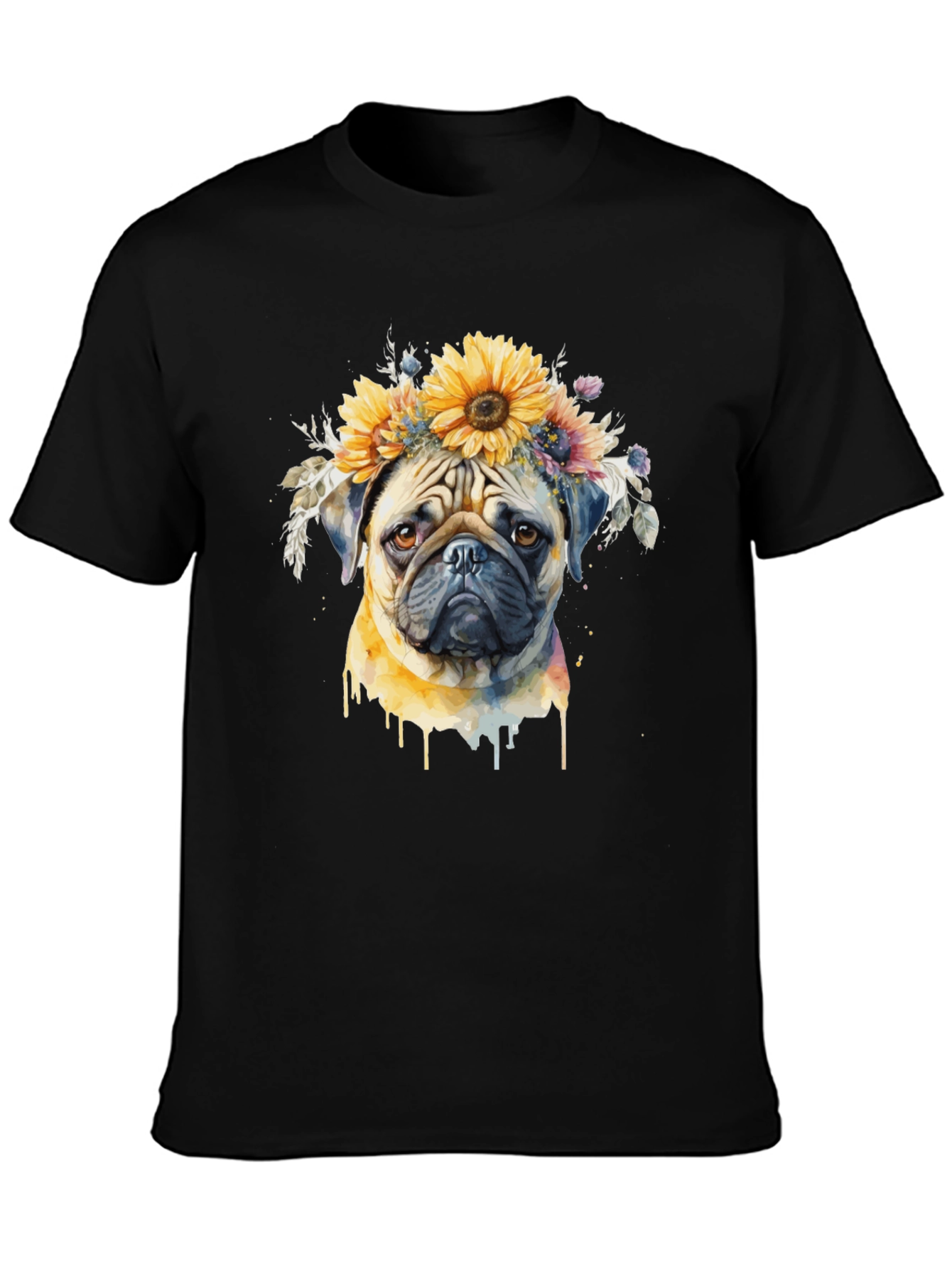 Pug Dog Sunflower Crown T-Shirt
