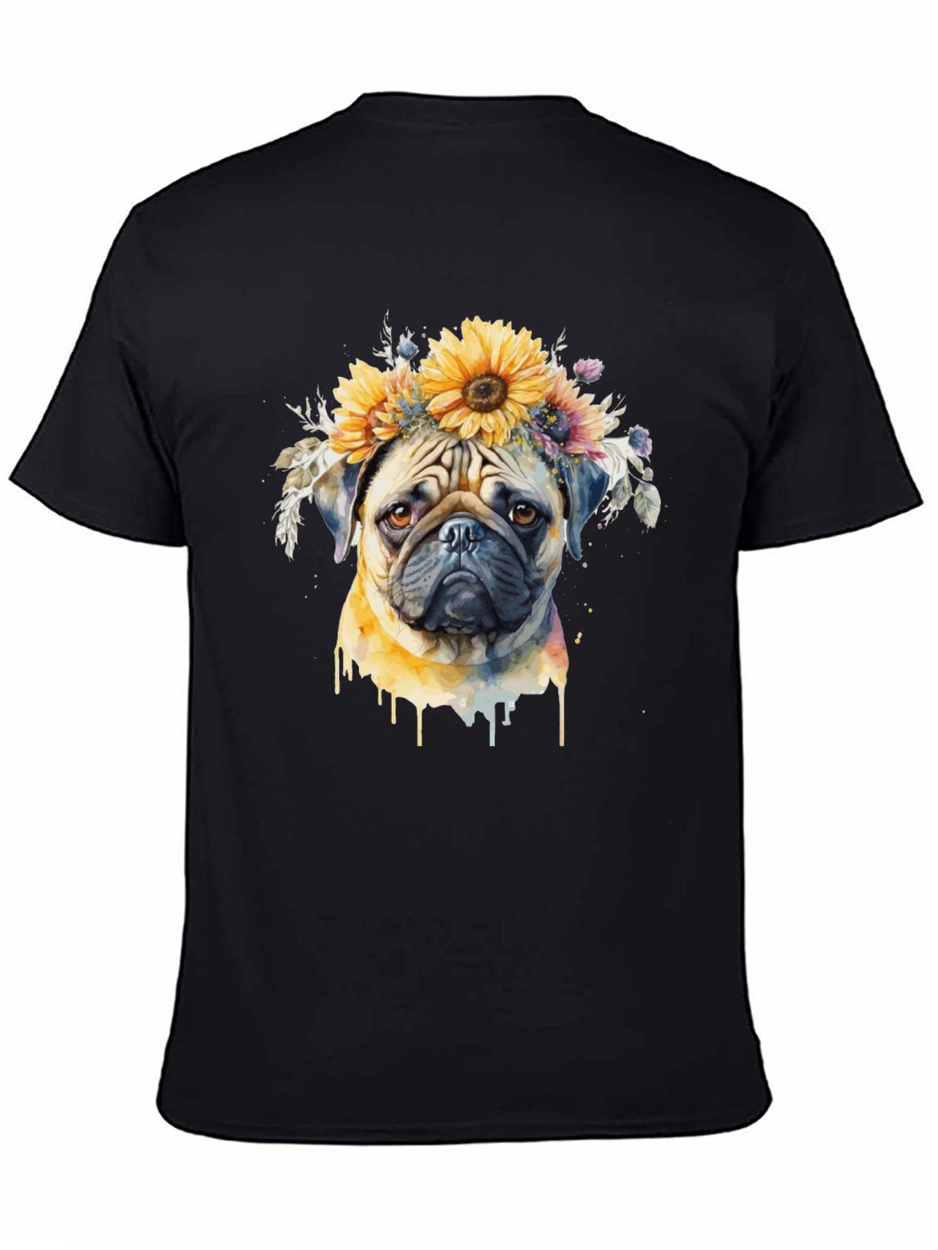 Pug Dog Sunflower Crown T-Shirt