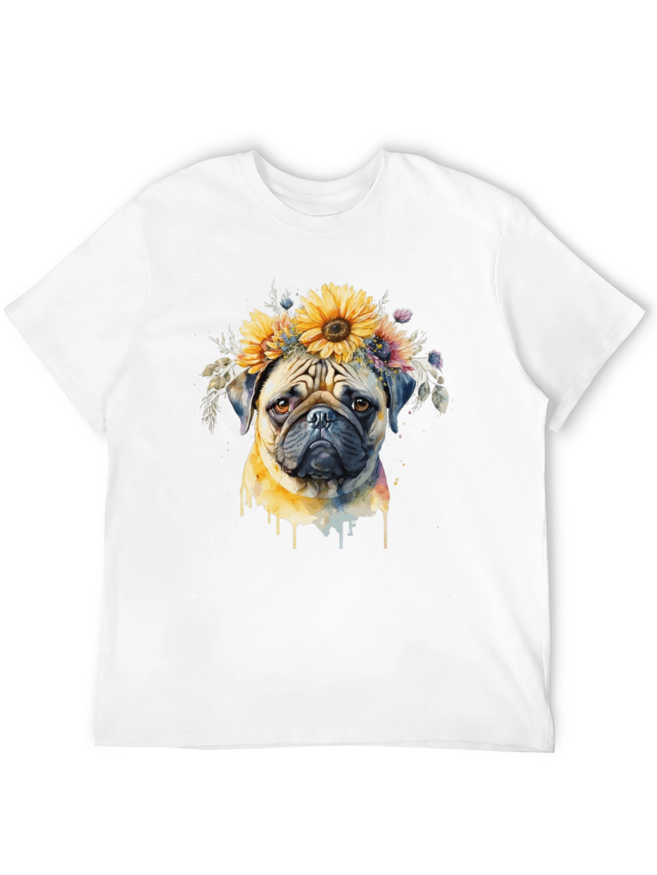 Pug Dog Sunflower Crown T-Shirt