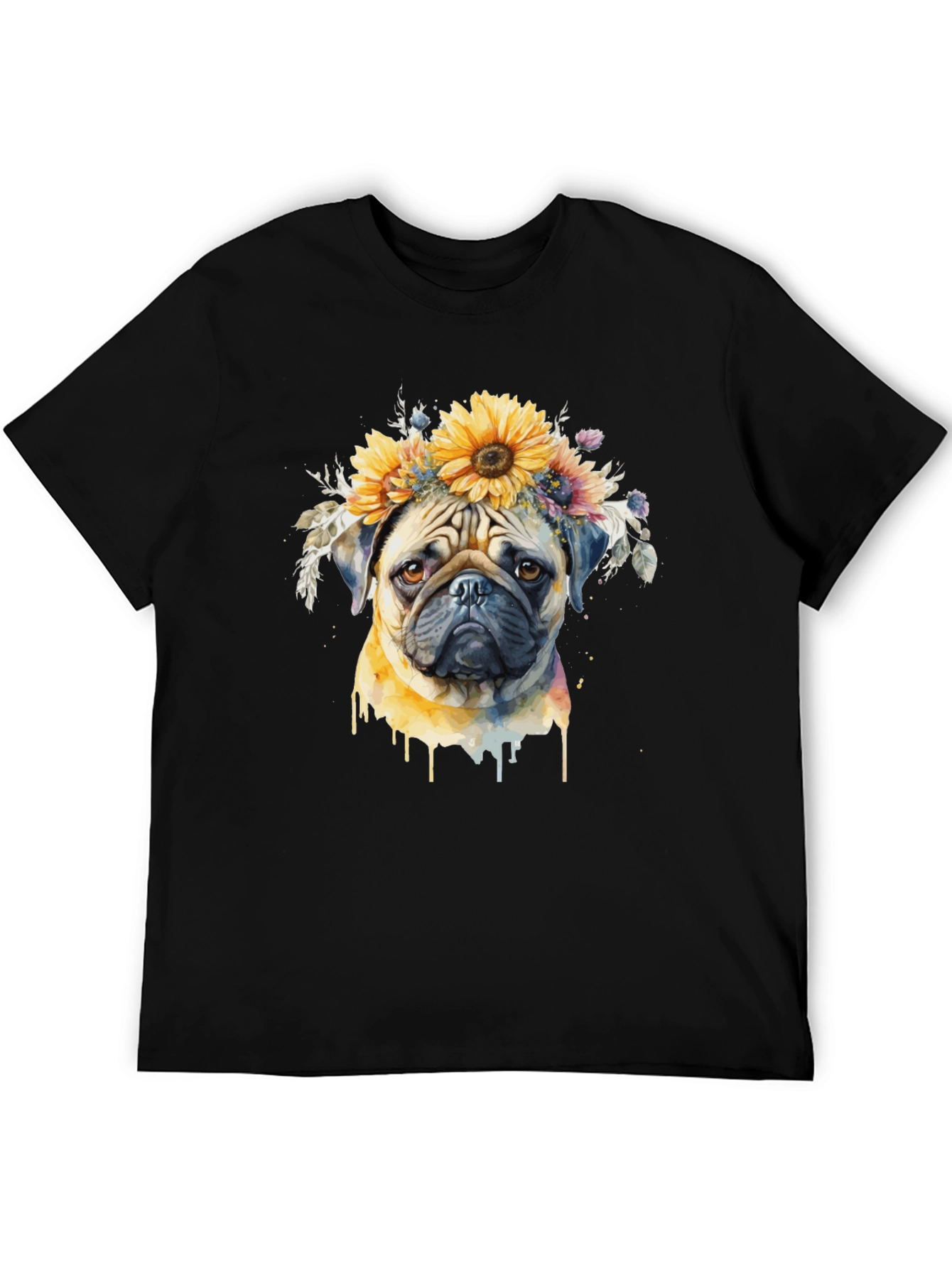 Pug Dog Sunflower Crown T-Shirt