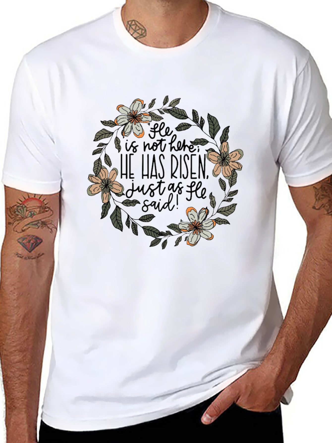 He Is Risen Floral Wreath T-Shirt