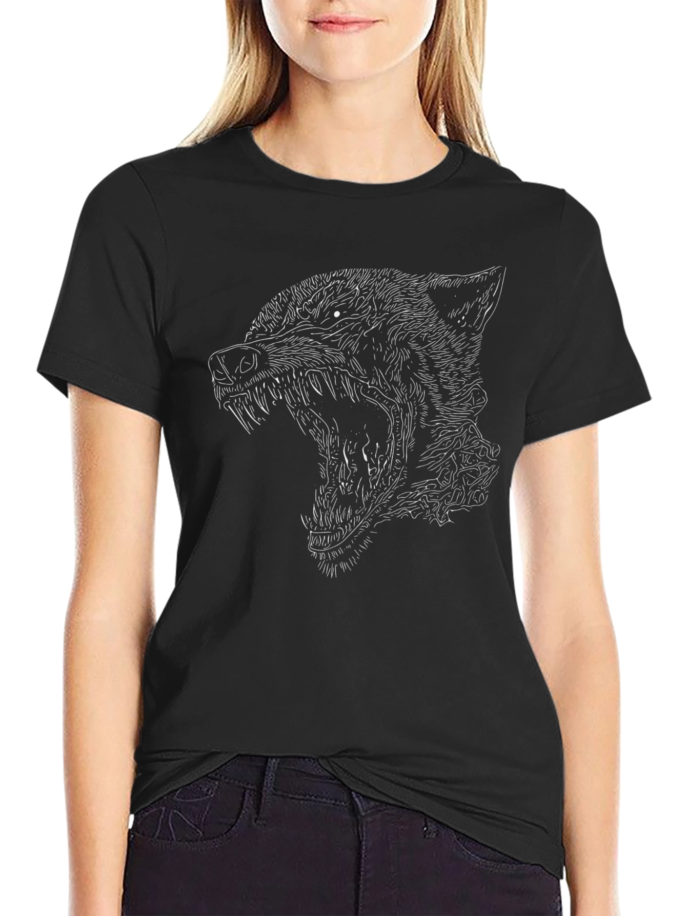 Mens Black Wolf Graphic Print Tee