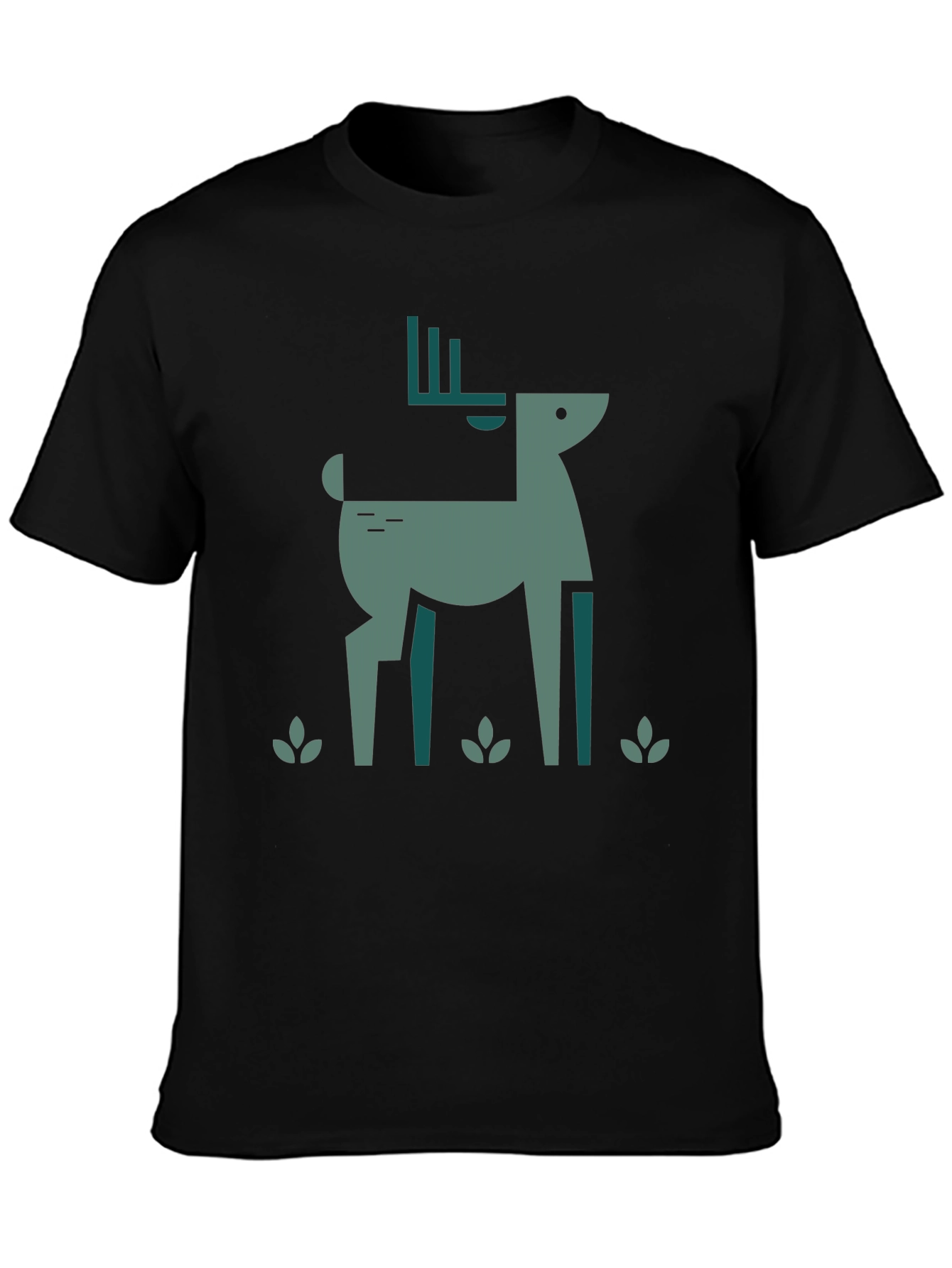 Geometric Deer Graphic Black T-Shirt