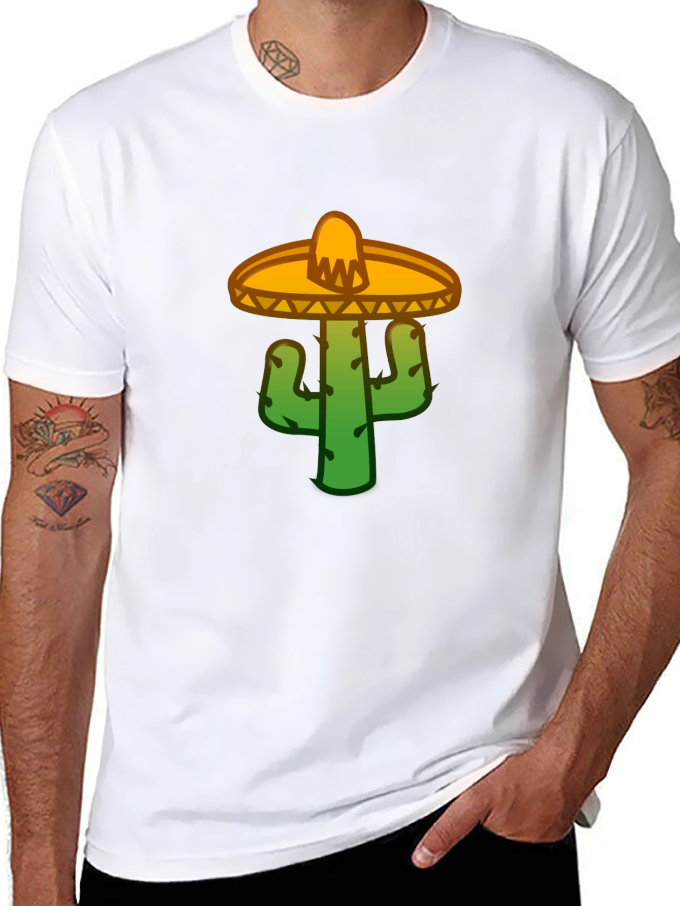 Cactus Sombrero Graphic Tee - Black Cotton T-Shirt