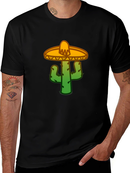 Cactus Sombrero Graphic Tee - Black Cotton T-Shirt