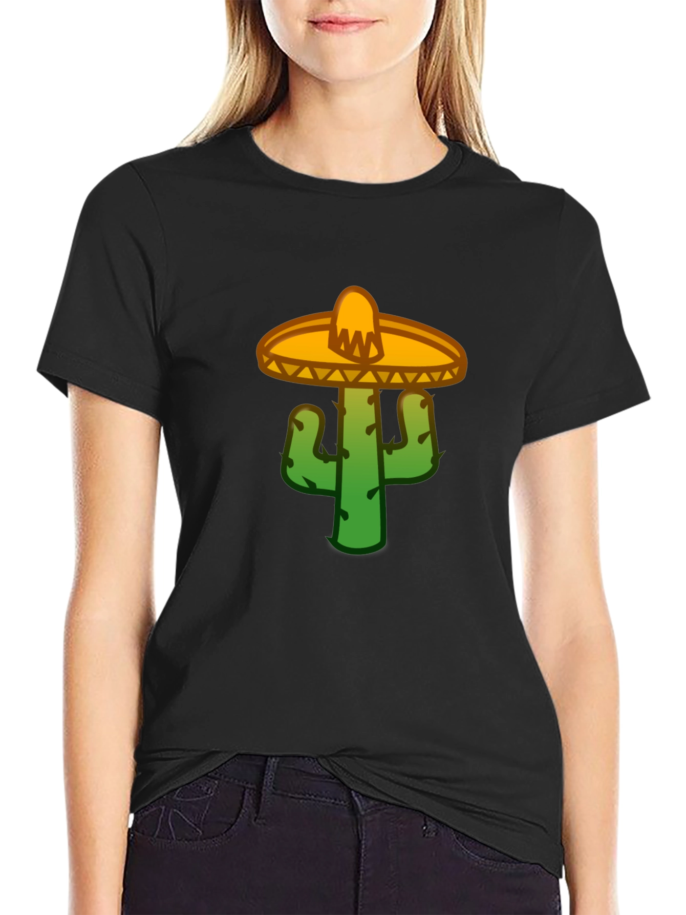 Cactus Sombrero Graphic Tee - Black Cotton T-Shirt