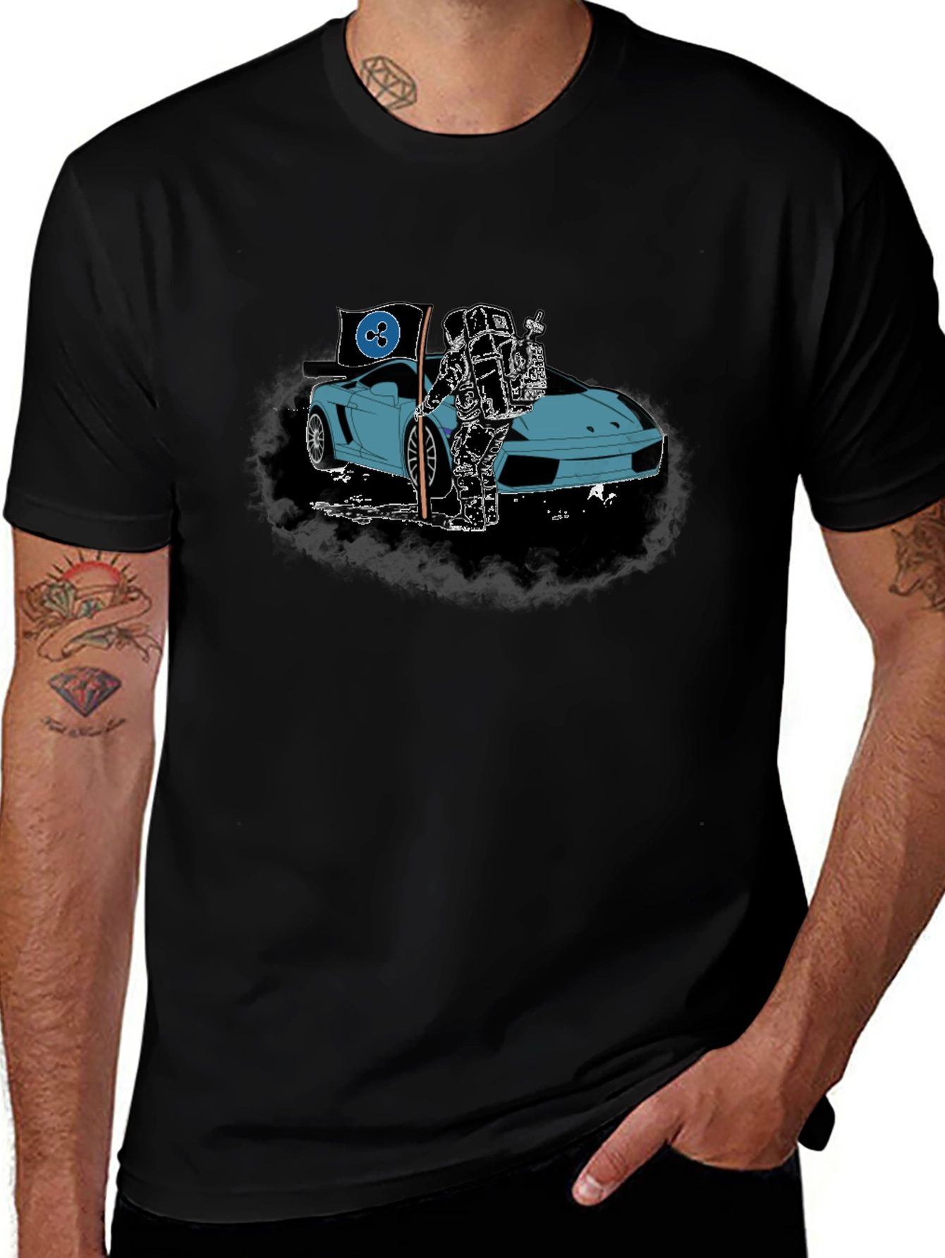 Astronaut & Sports Car Graphic T-Shirt