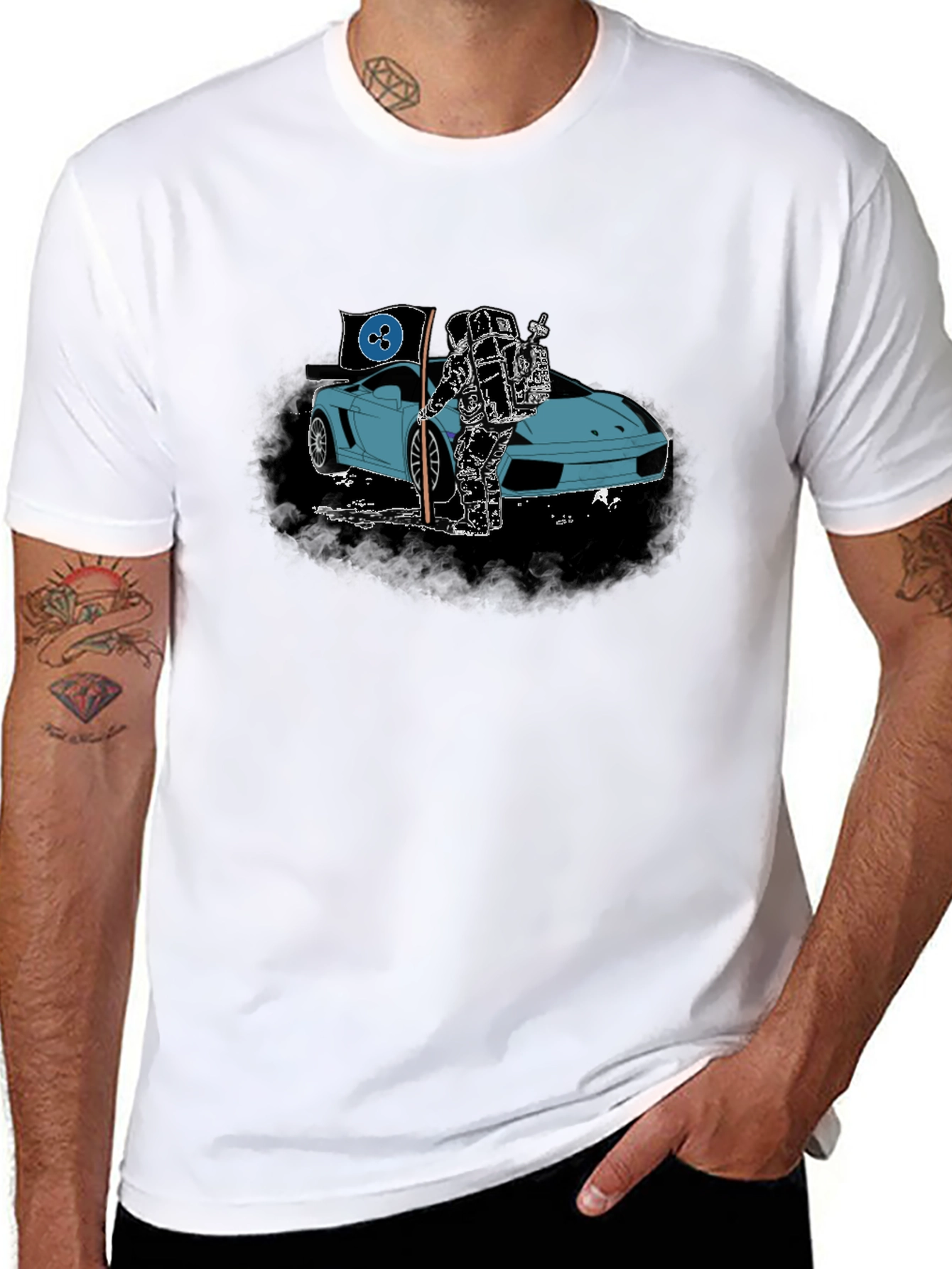 Astronaut & Sports Car Graphic T-Shirt
