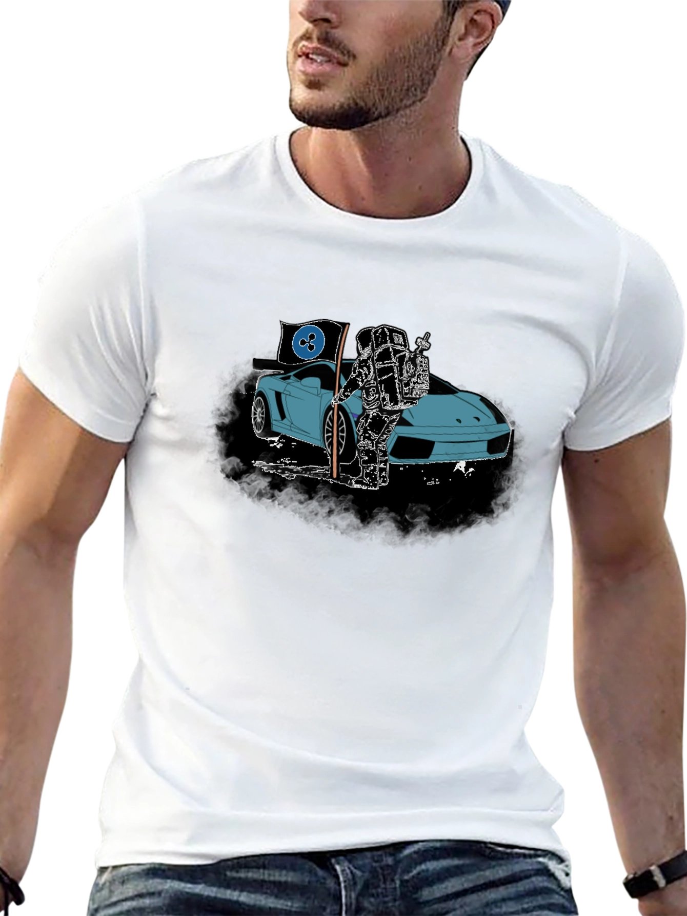 Astronaut & Sports Car Graphic T-Shirt