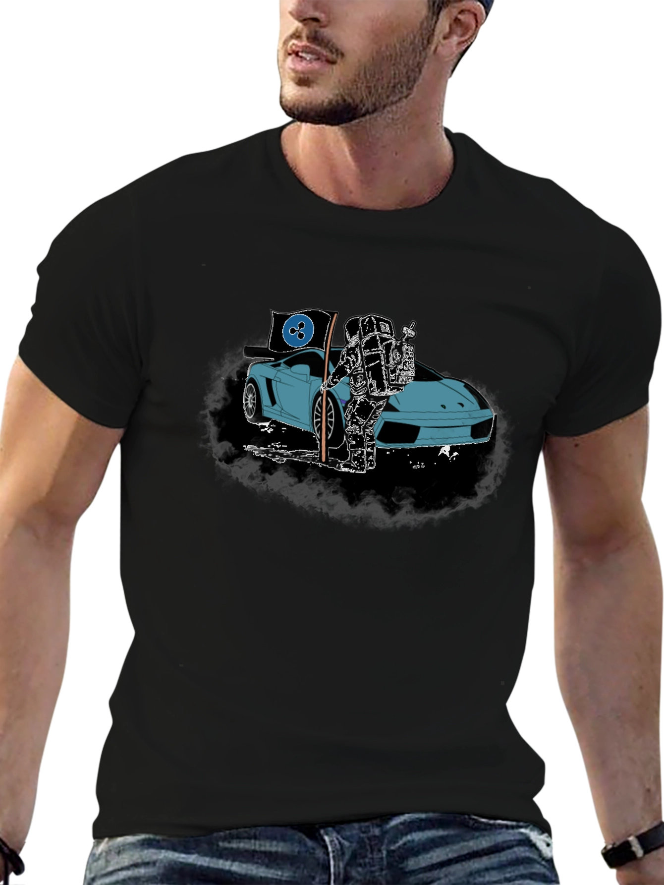 Astronaut & Sports Car Graphic T-Shirt